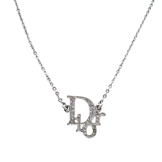 Christian Dior Silver Crystal Logo Necklace
