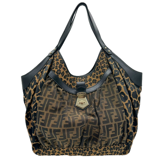 Fendi Zucca Monogram & Leopard Print Tote Bag