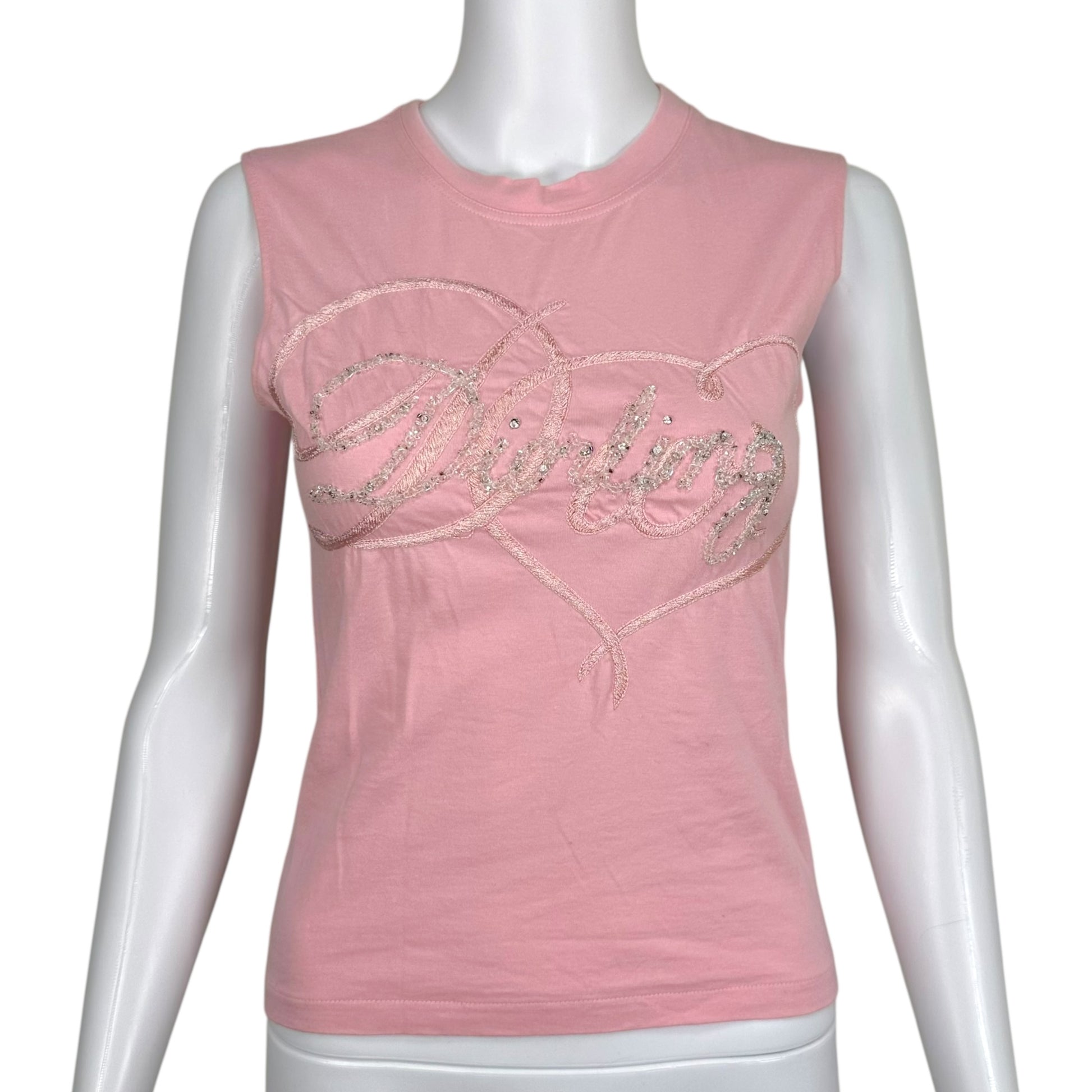 Christian Dior Pink Beaded Tank Top Sleeveless Crew Neck