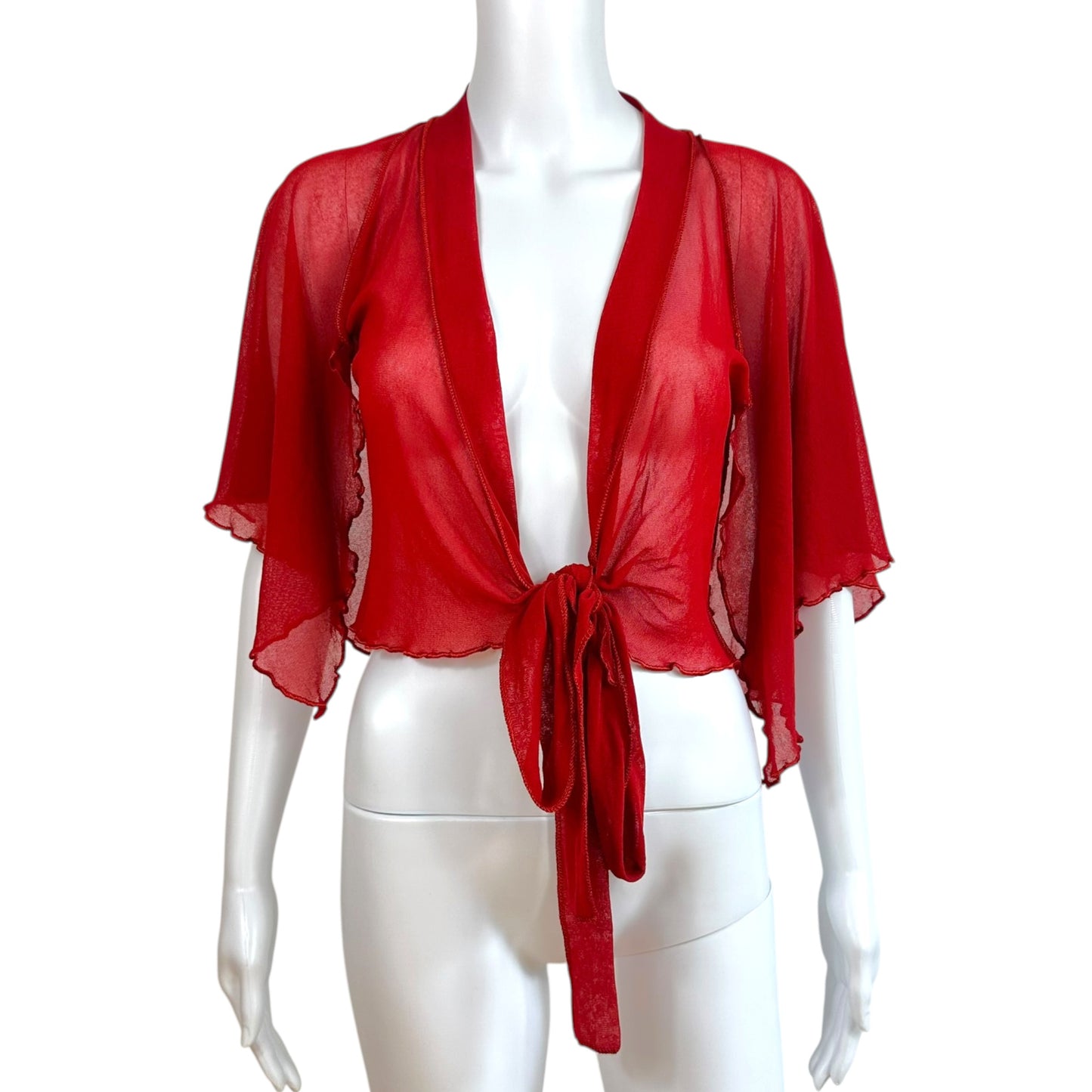 Jean Paul Gaultier Red Mesh Batwing Sleeve Wrap Top
