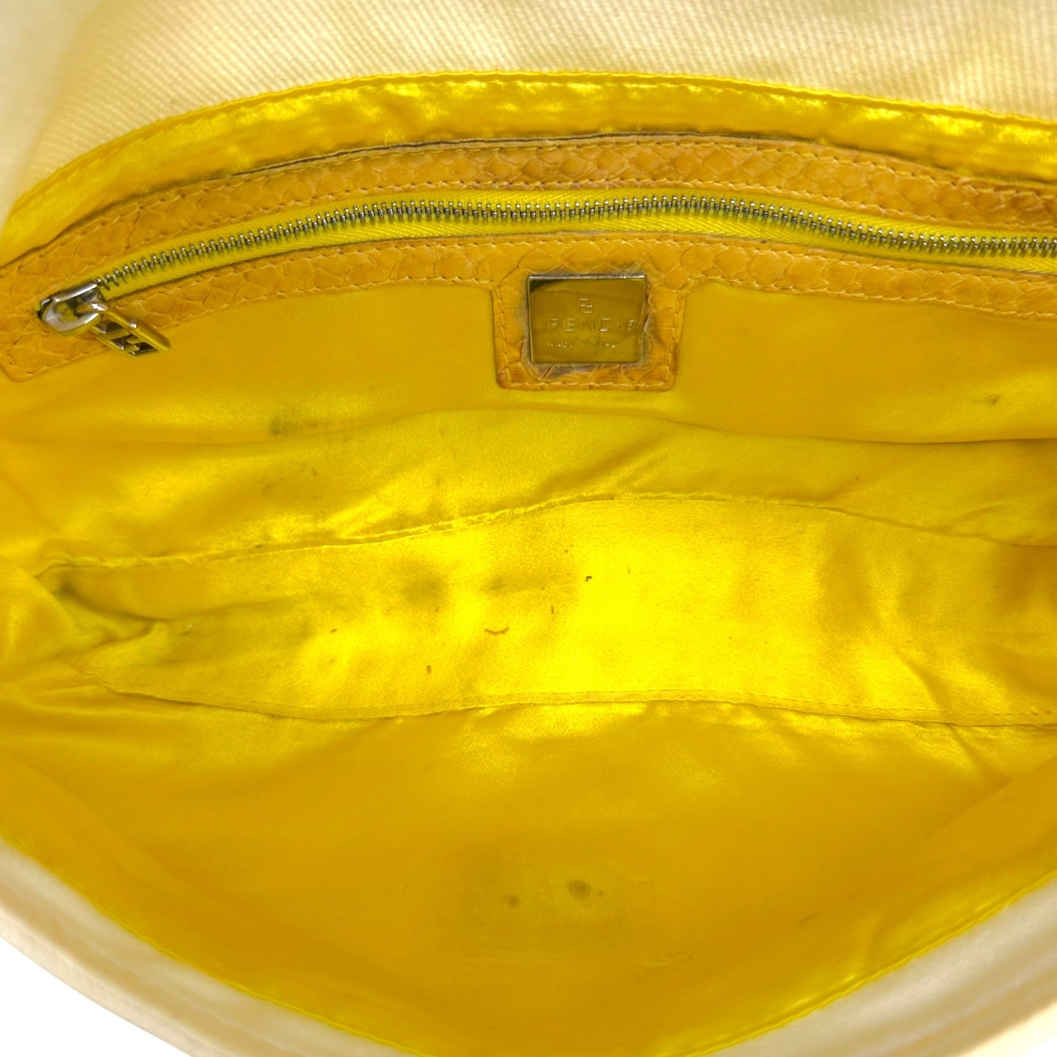 Fendi Baguette Bag White Denim Yellow Python Trim