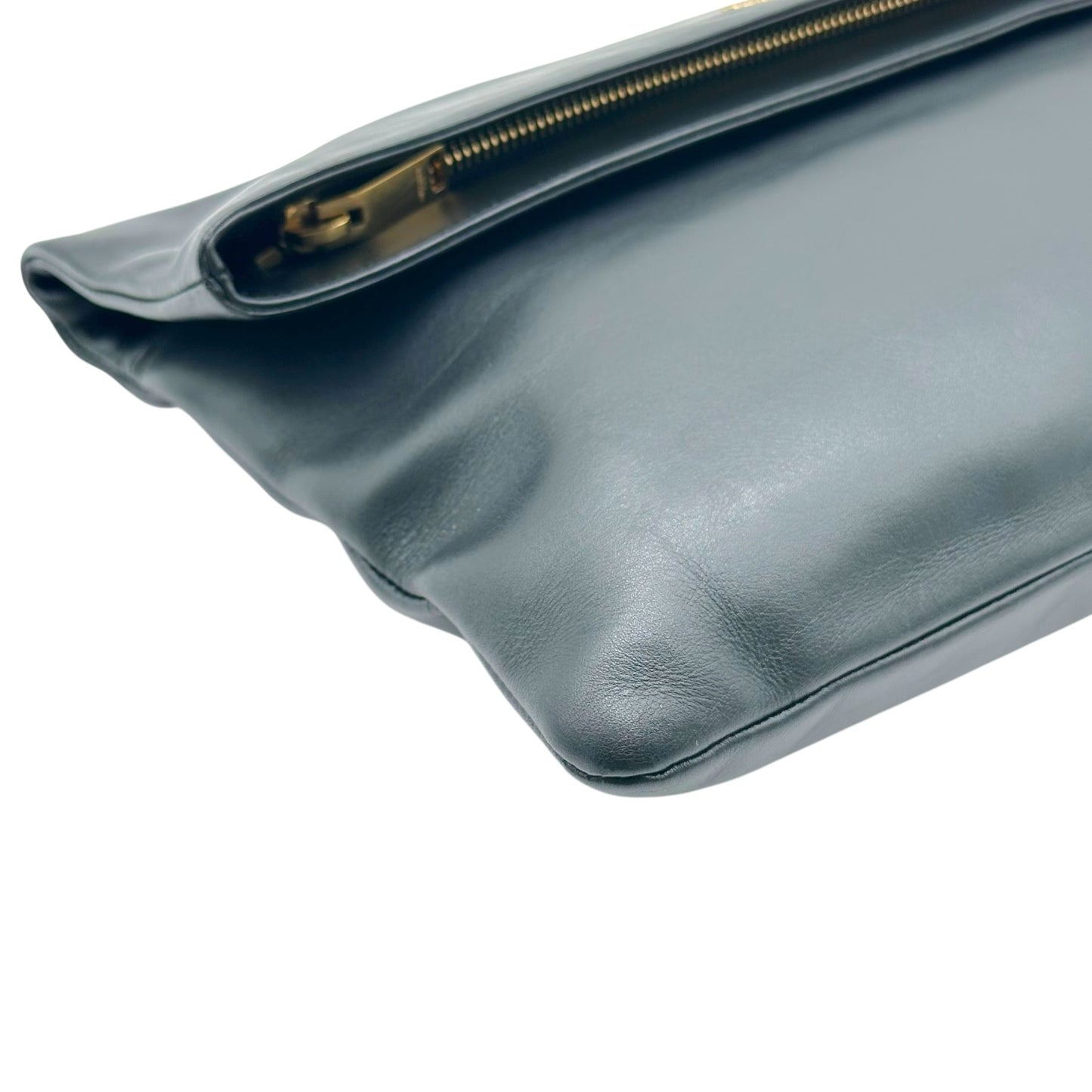Saint Laurent Black Fold-Over Leather Clutch Bag
