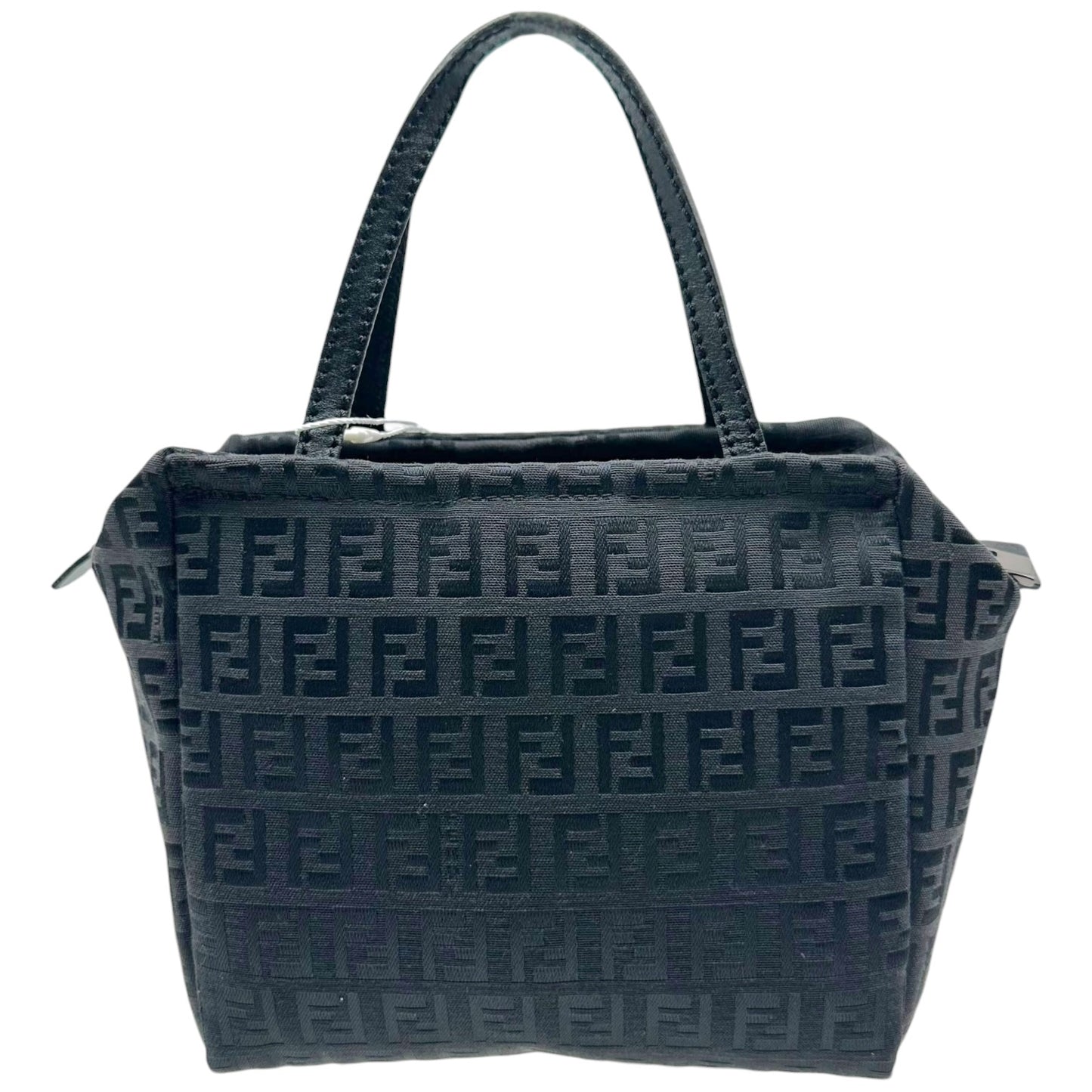 Fendi Black Zucchino Monogram Top Handle Square Pochette Bag