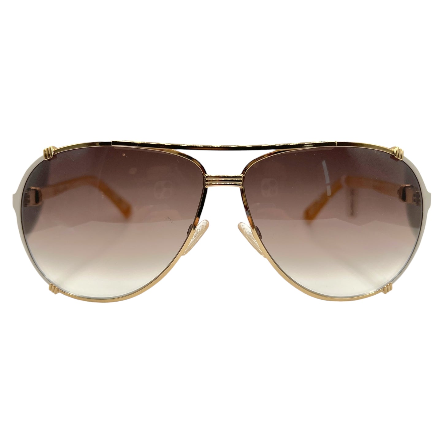 Christian Dior Gold & White Brown Lens Aviator Sunglasses DiorChicago2 w/ Case