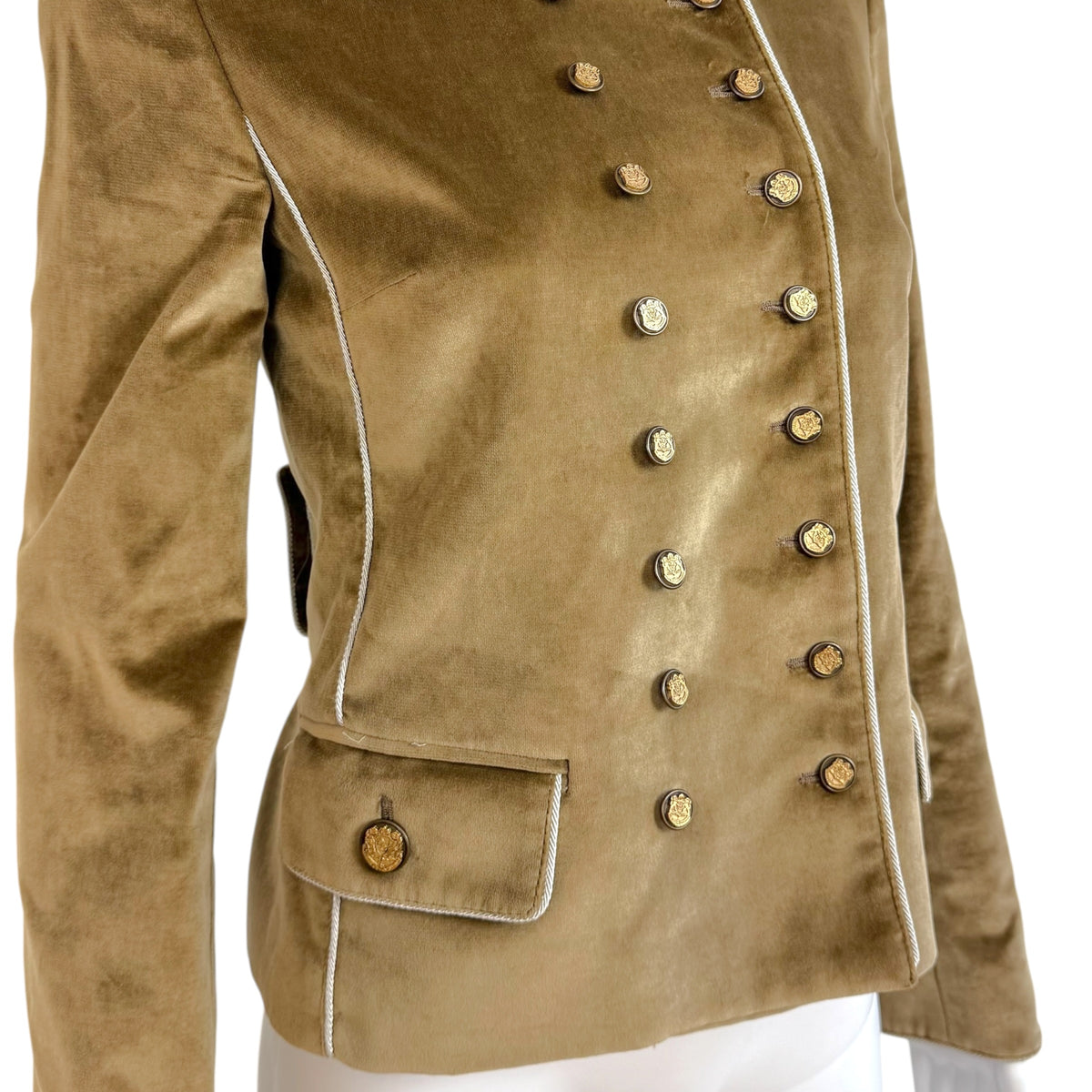 Dolce & Gabbana Khaki Velvet Napoleon Button Front Jacket