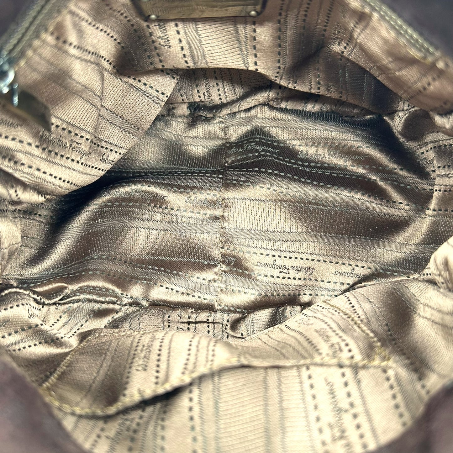 Salvatore Ferragamo Brown Suede & Rabbit Fur Trim Handbag