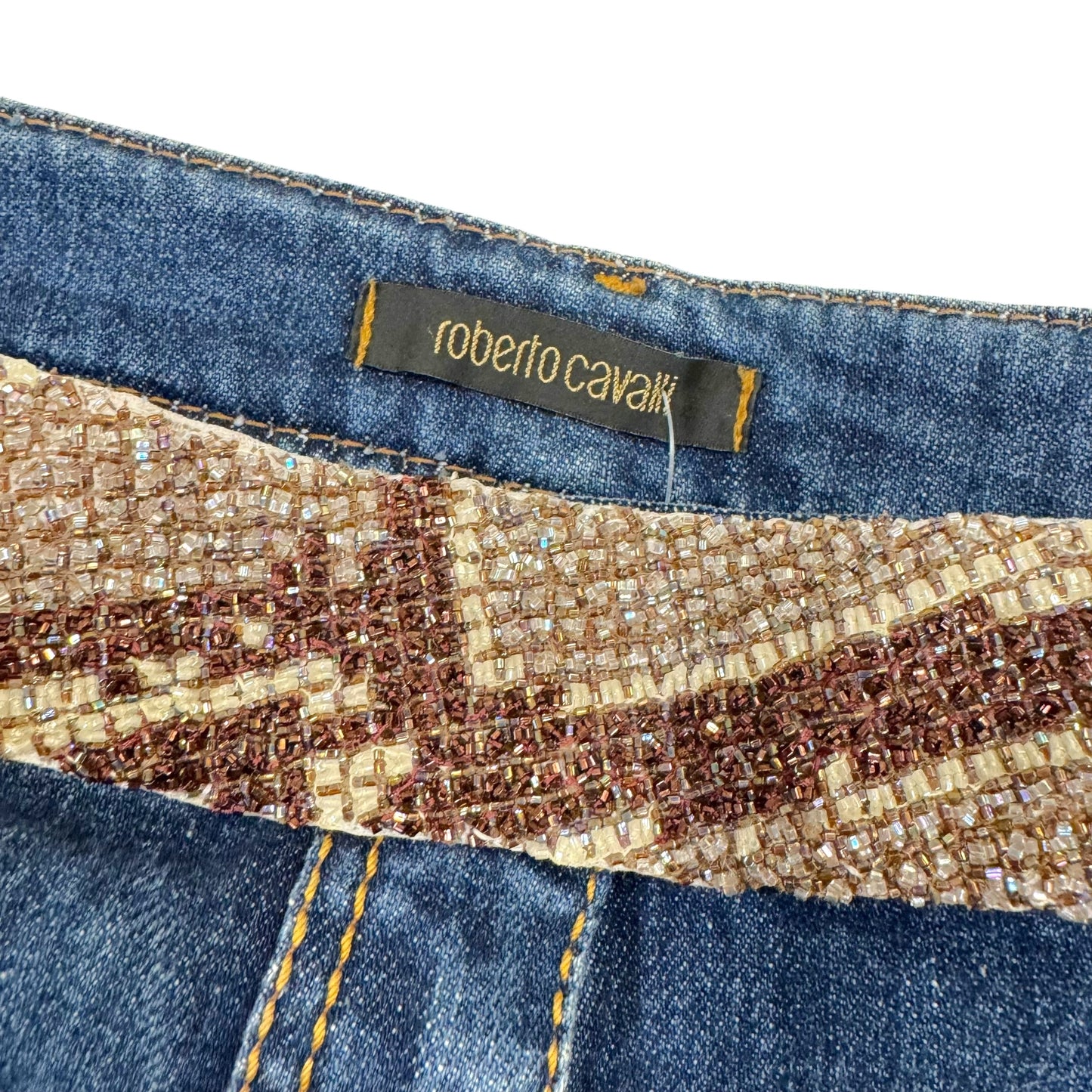 Roberto Cavalli 2006 Crystal 'Snake Print' Wistband Bootcut Jeans - Outfit Repeater