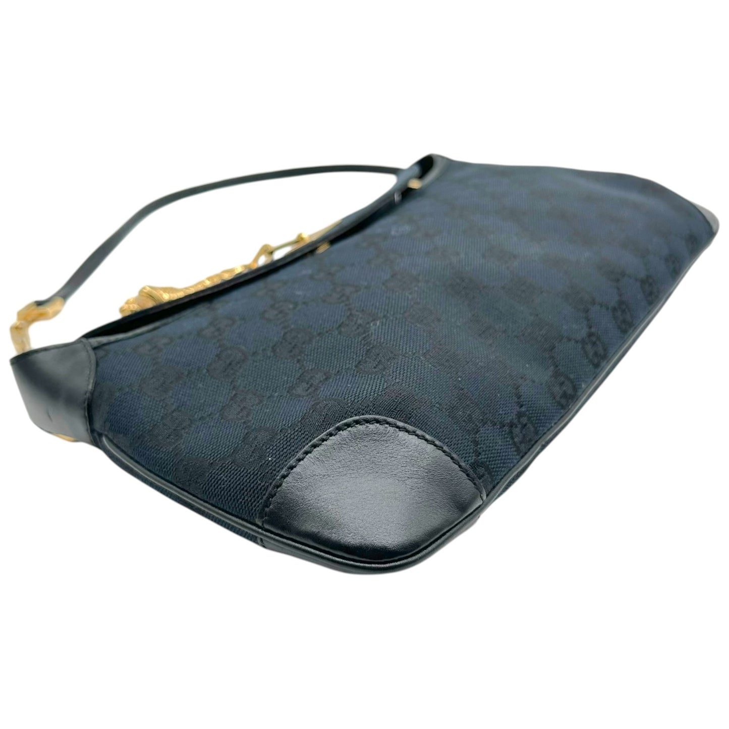 Gucci Shoulder Bag Black Monogram Gold Chain Tiger Charm