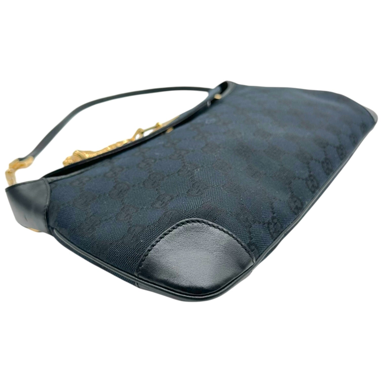 Gucci Shoulder Bag Black Monogram Gold Chain Tiger Charm