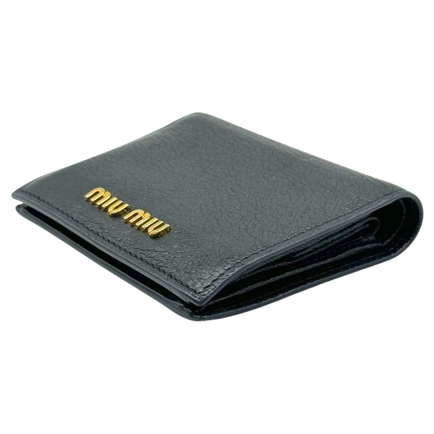 Miu Miu Black Gold Leather Bi-Fold Wallet