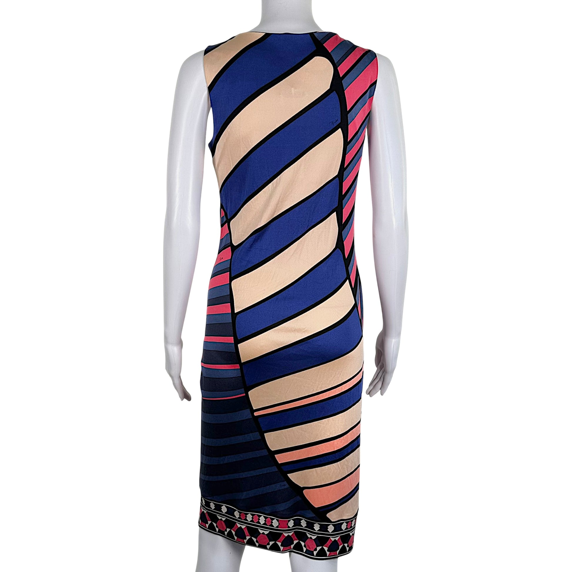 Emilio Pucci Wrap Dress Pink Blue Striped Geometric Border