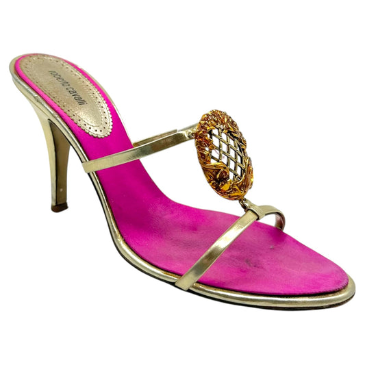 Roberto Cavalli Strappy Heeled Sandals Gold Pink Rose