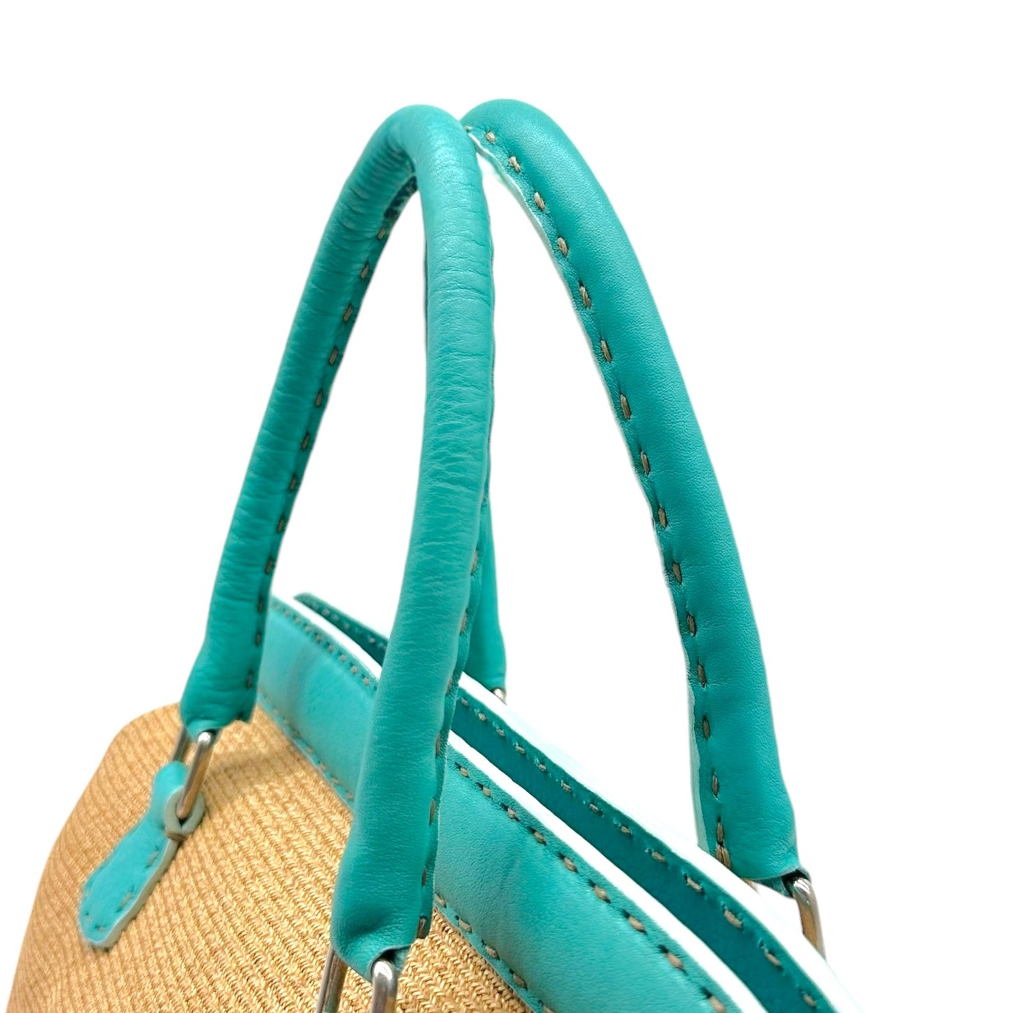 Fendi Selleria Raffia & Turquoise Leather Trim Doctors Bag