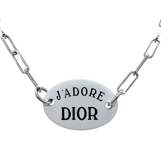 Christian Dior Choker Necklace Silver Oval Pendant