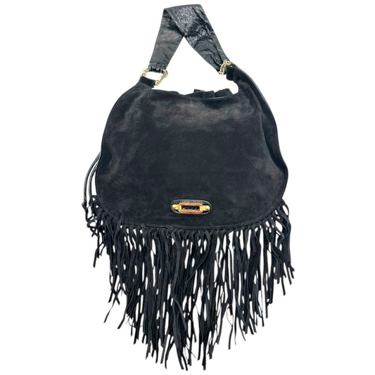 Jimmy Choo Black Suede & Snakeskin Fringe Trim Hobo Bag