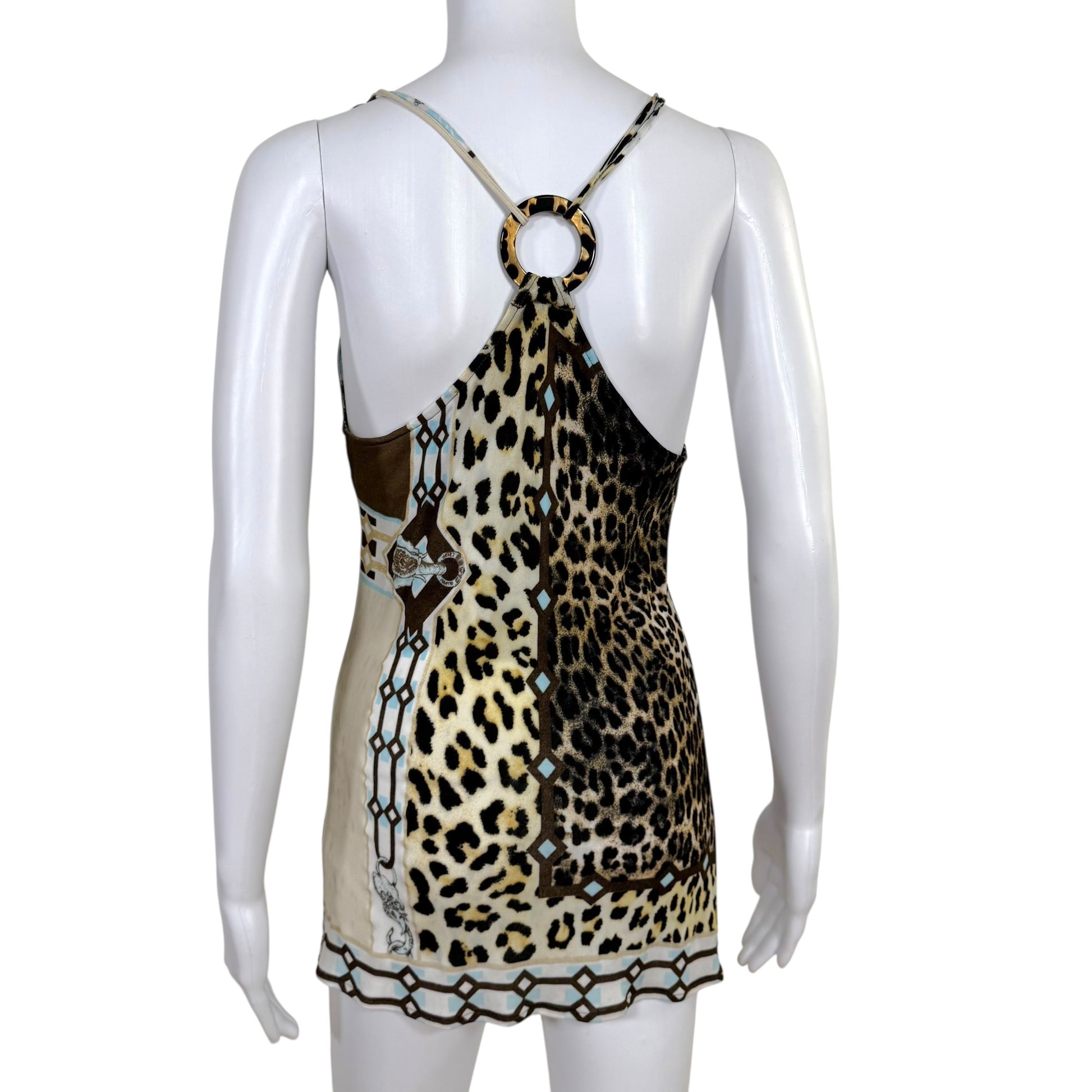 Roberto Cavalli Class Blue & Brown Printed Open Back Tank - Outfit Repeater