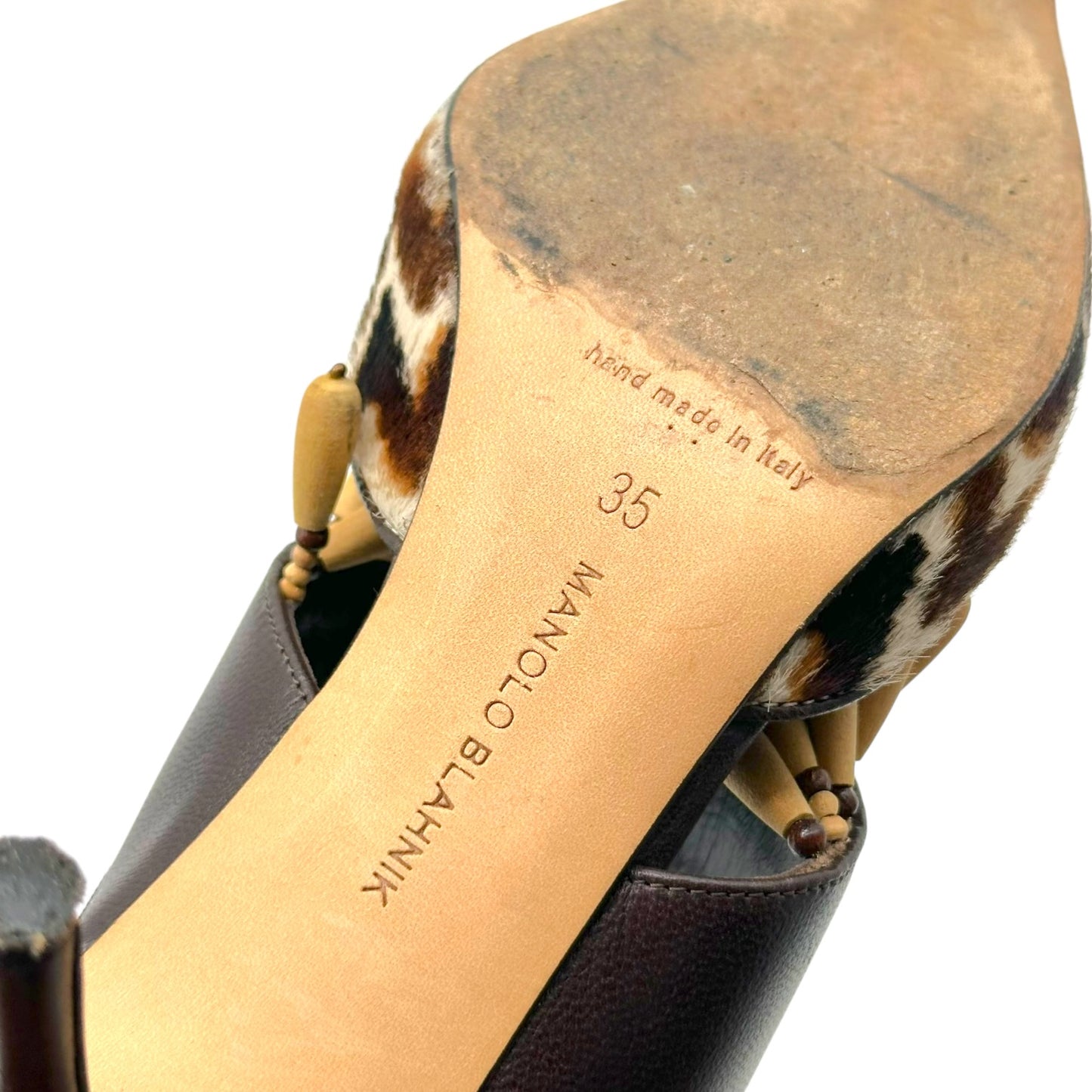 Manolo Blahnik Brown Wood Charm Mule Heels