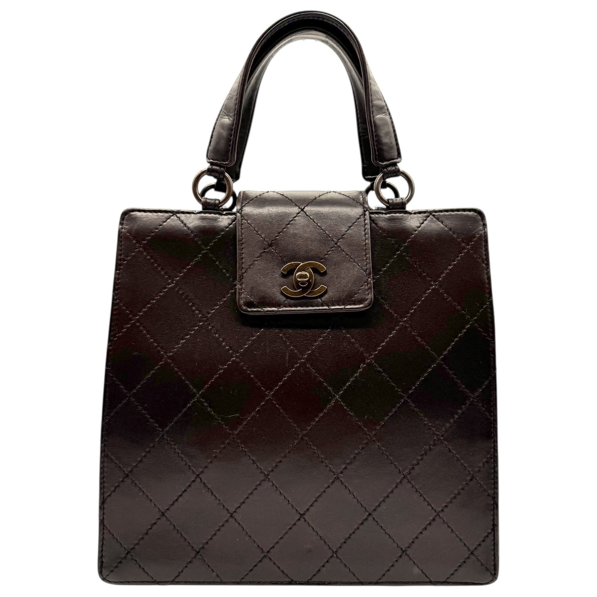 Chanel Chocolate Brown Leather Quilted Top Handle Mini Tote - Outfit Repeater