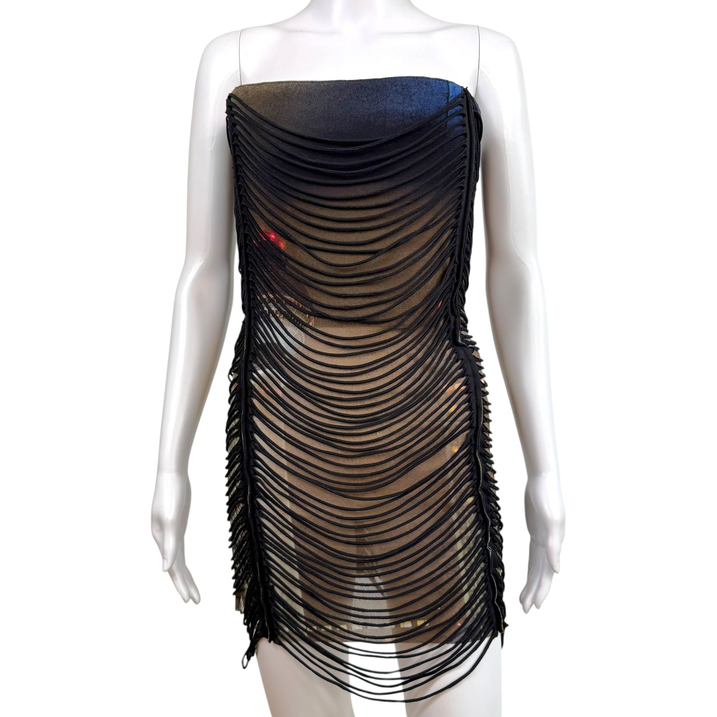 Jean Paul Gaultier x Shayne Oliver Slashed Overlay Corseted Mesh Mini Dress