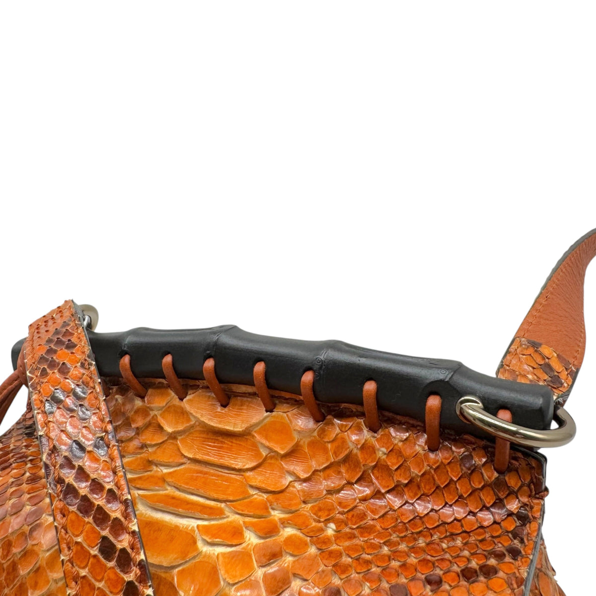 Gucci Orange Python Crossbody Bag With Bamboo Fringe