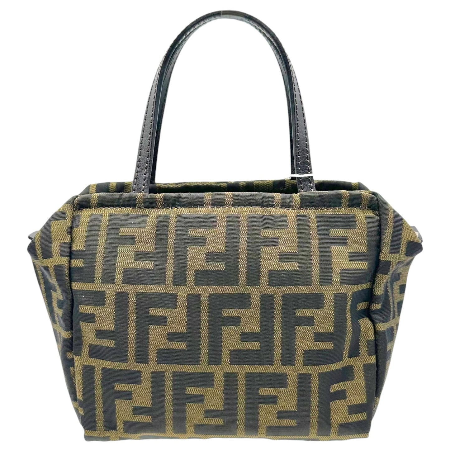 Fendi Brown Classic Zucca Monogram Top Handle Square Pochette Bag