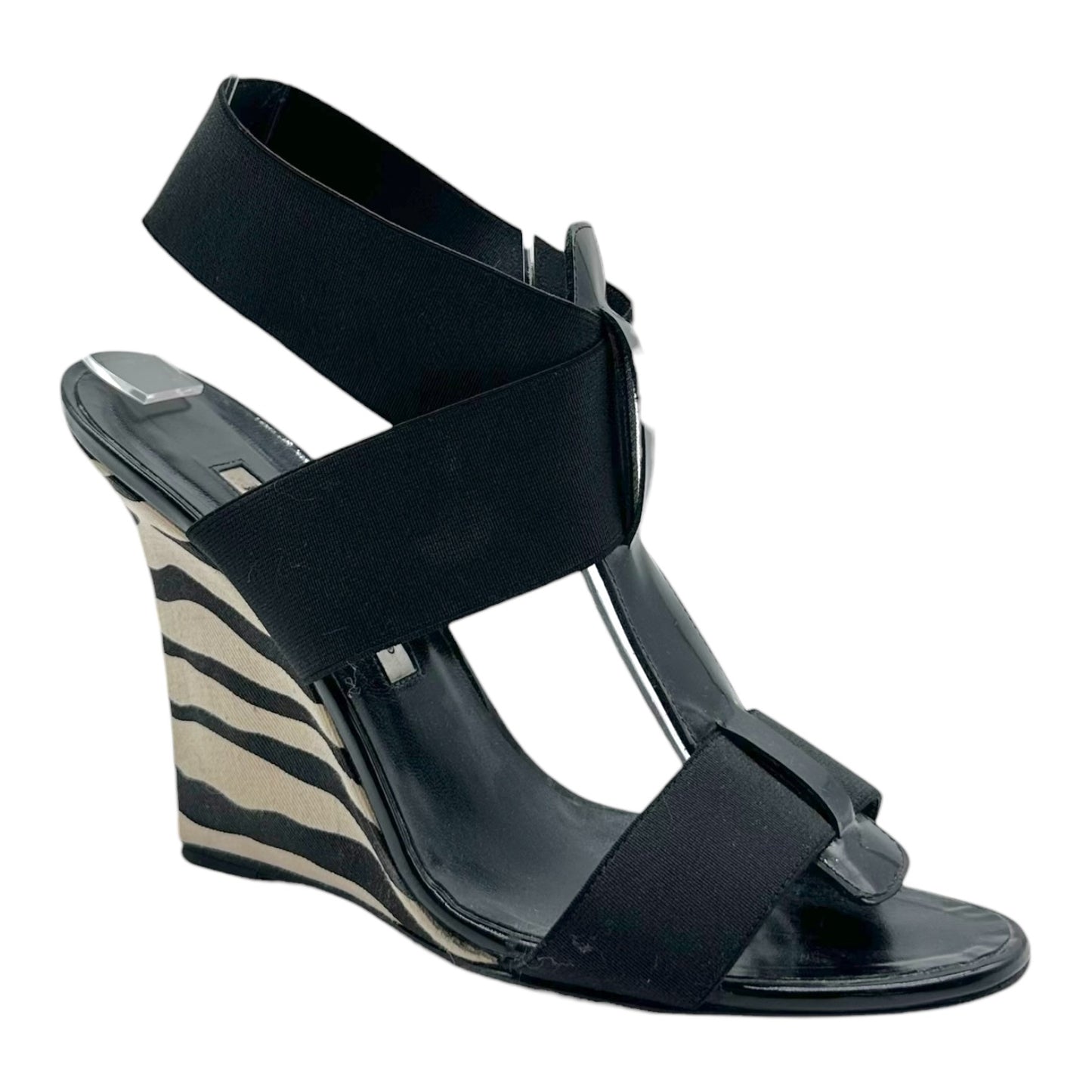 Manolo Blahnik Zebra Print Wedge Heels Black Elastic