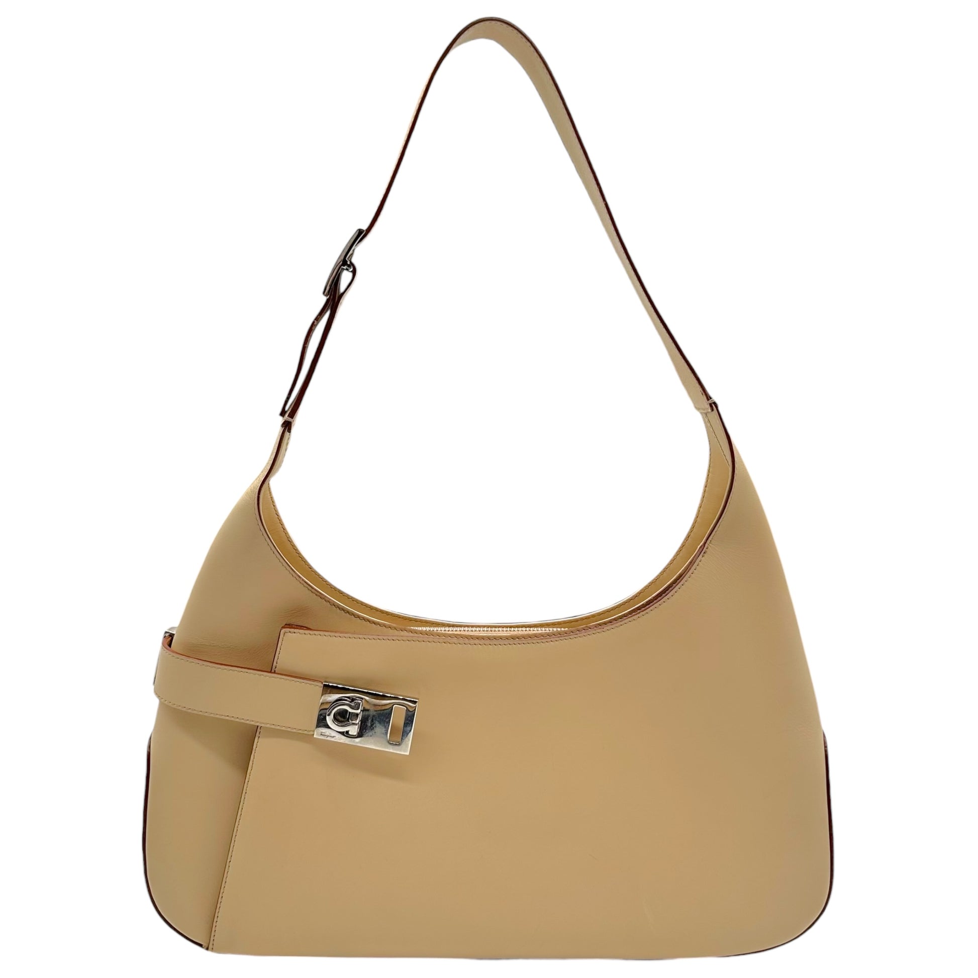 Salvatore Ferragamo Ivory Leather Gancini Shoulder Bag