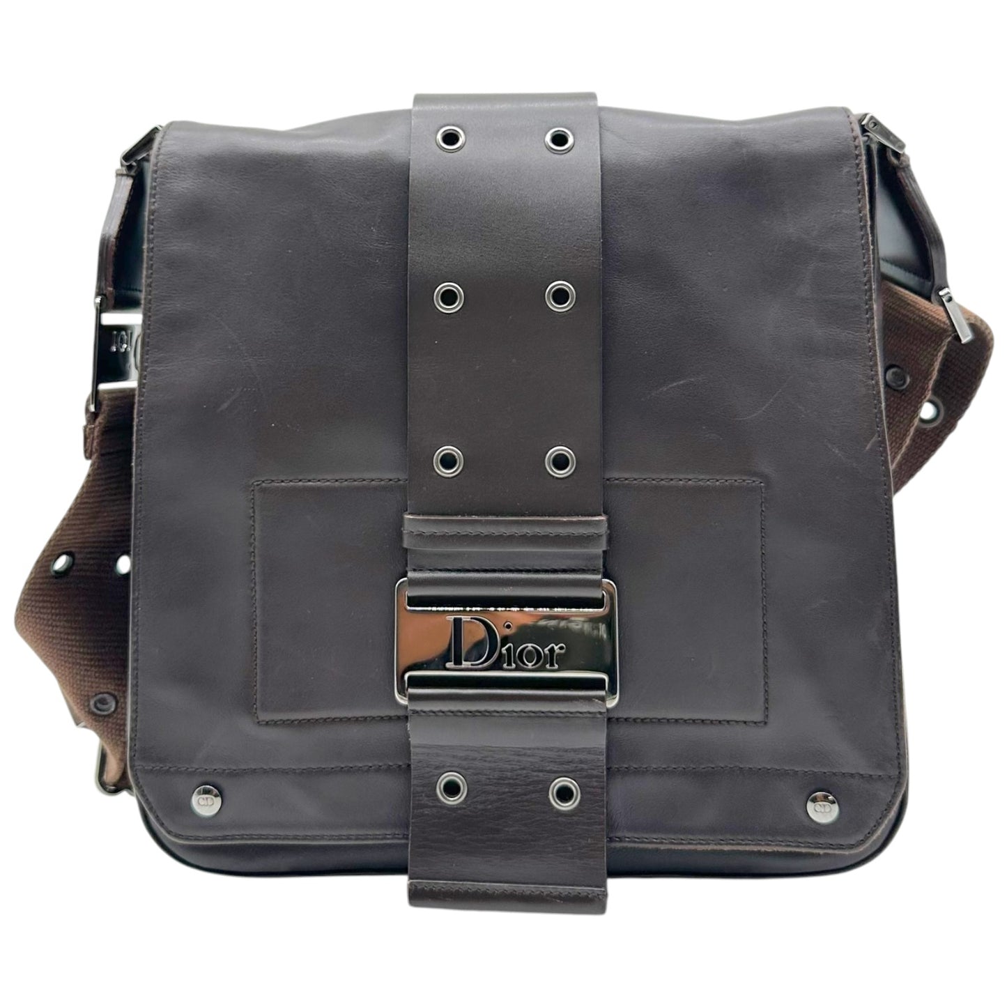 Christian Dior Brown Leather Silver Crossbody Bag