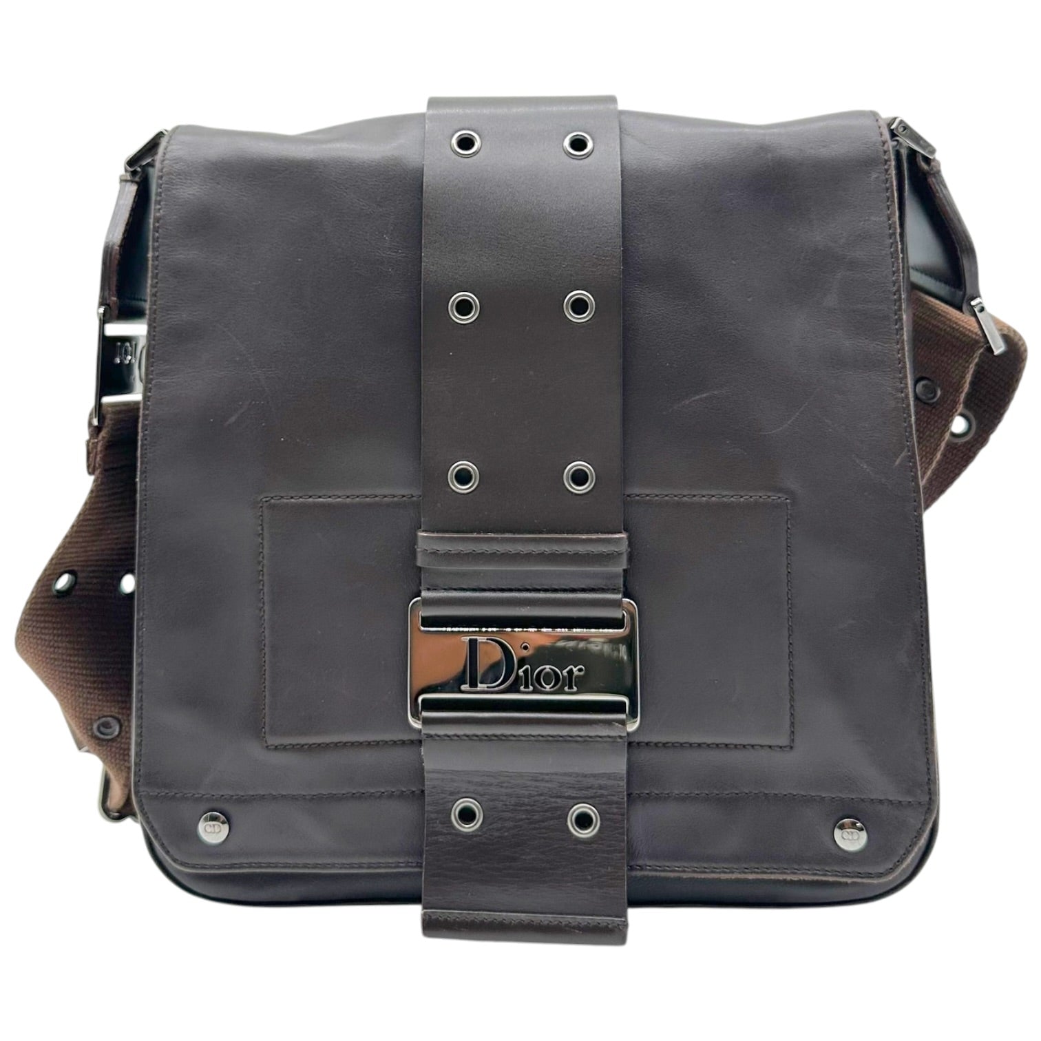 Christian Dior Brown Leather Silver Crossbody Bag
