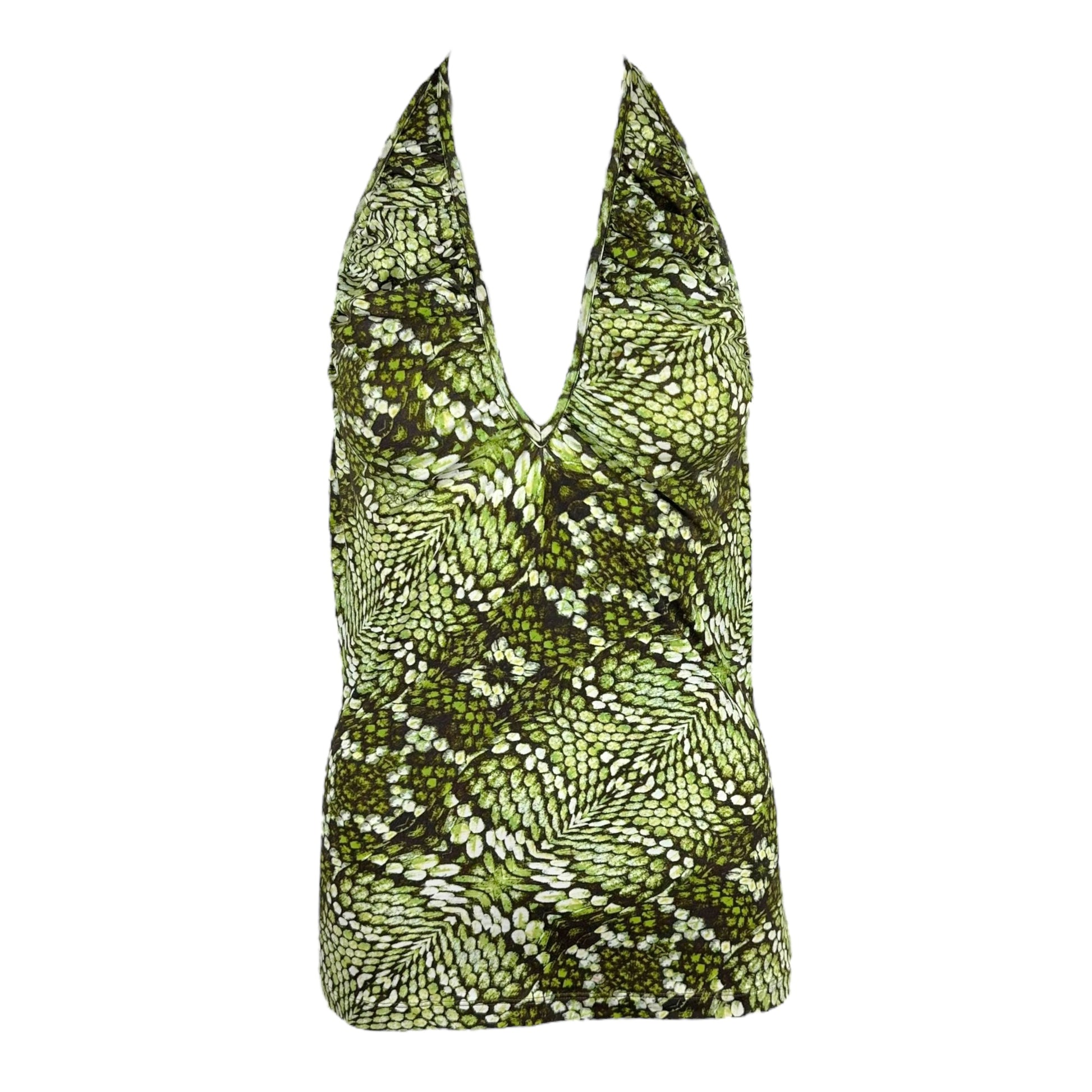 Just Cavalli Roberto Cavalli Green Snake Print Halter Top - Outfit Repeater