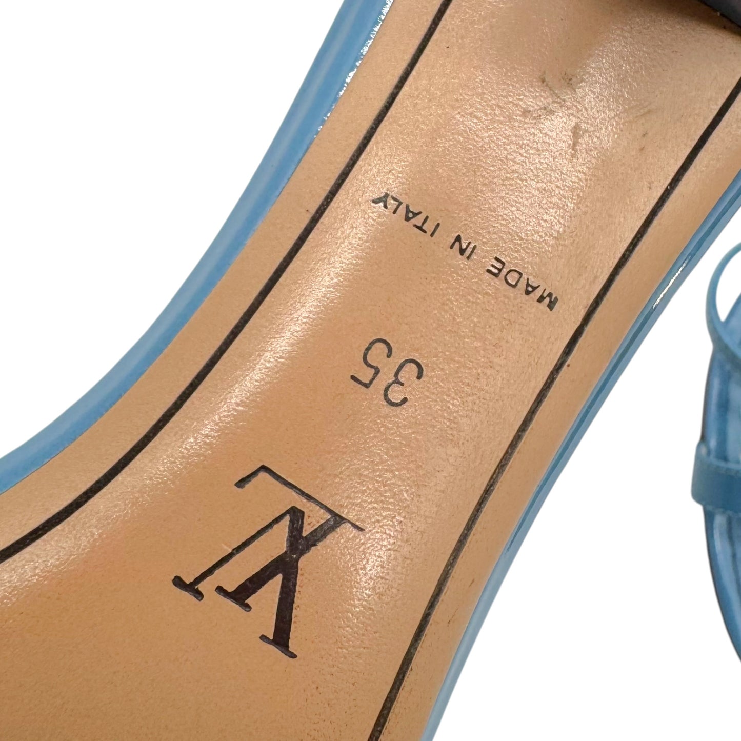 Louis Vuitton Blue Gold Logo Bow Mule Kitten Heels