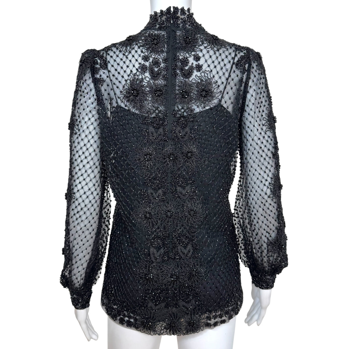 Valentino Black Beaded Lace Longsleeve Blouse