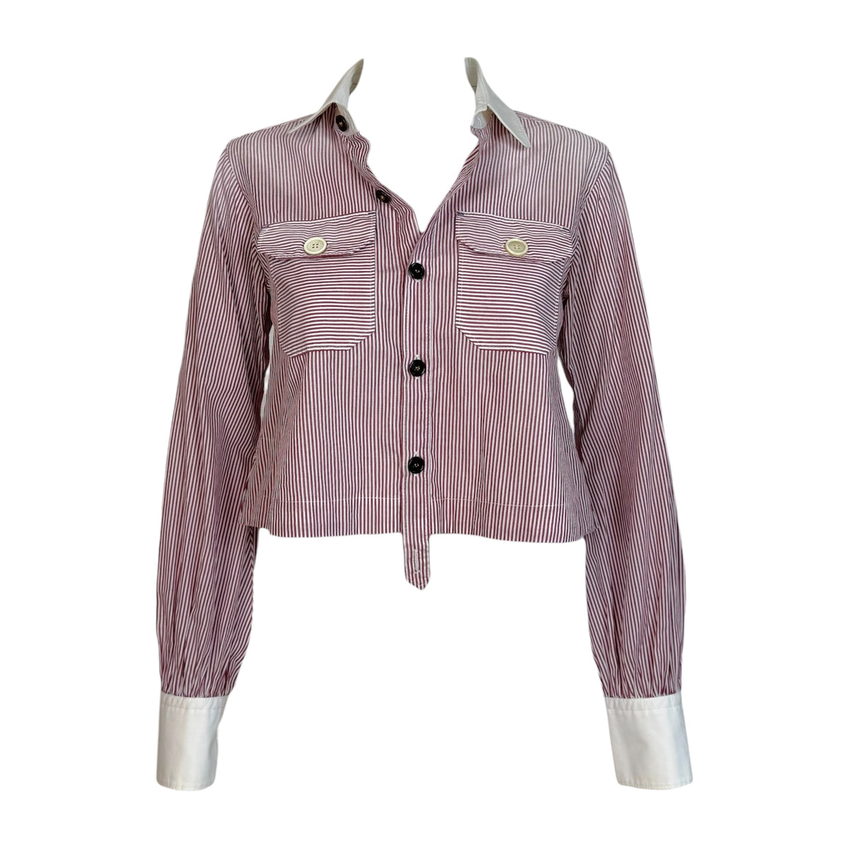 Dsquared2 Red & White Striped Cropped Button Up Blouse