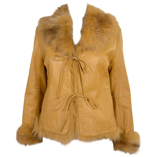 Balmain Tan Lambskin & Fur Tie Front Jacket - Outfit Repeater