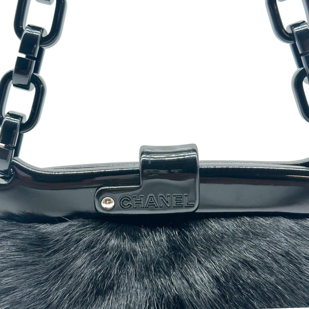 Chanel No.5 Black Fur & Resin Chain Strap Frame Shoulder Bag 2005-06