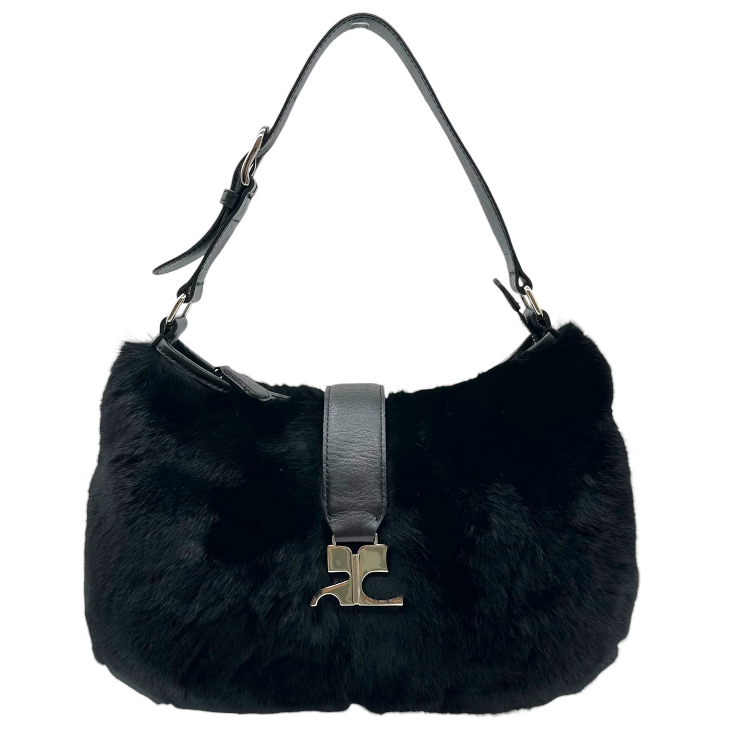 Courreges Black Rabbit Fur Shoulder Bag