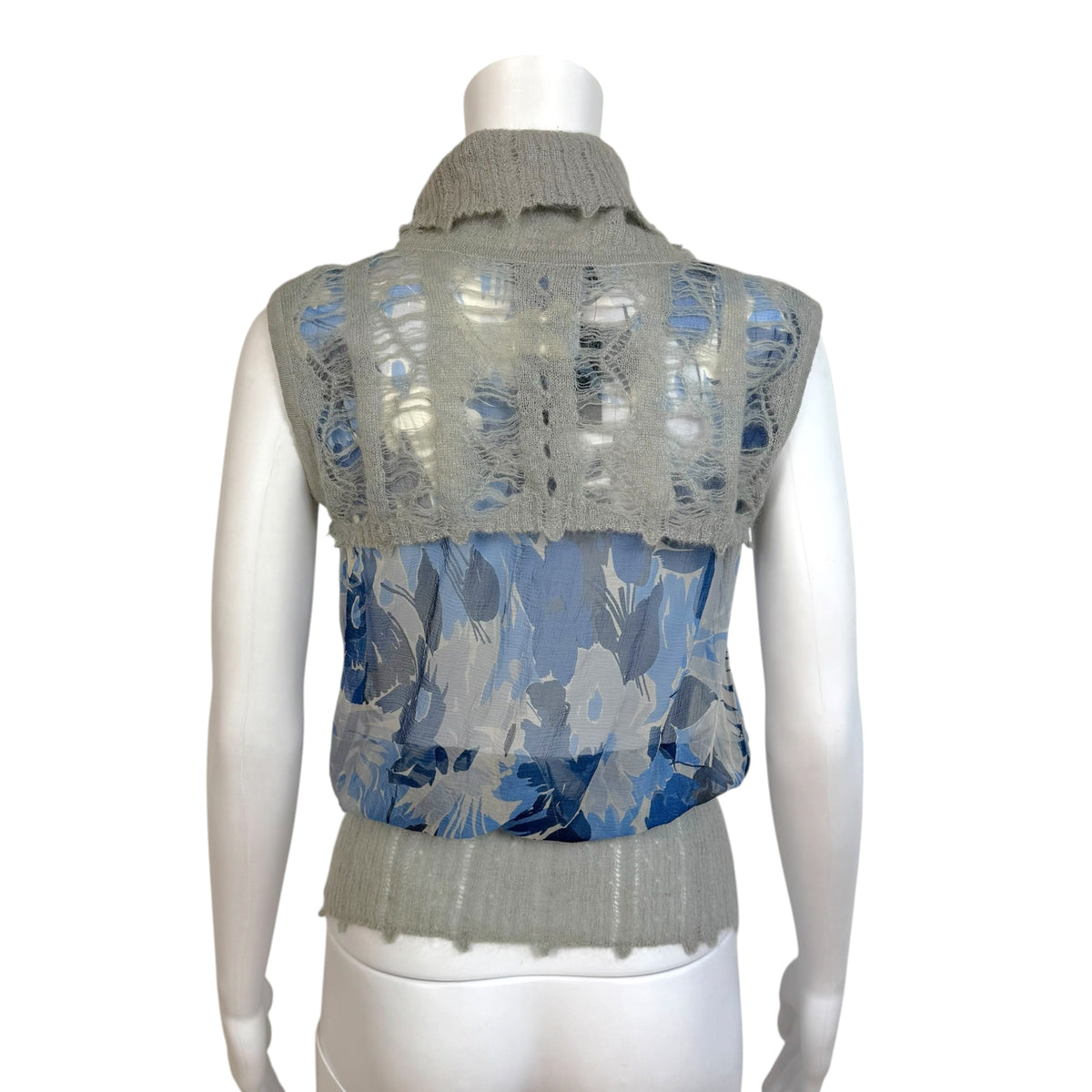 Christian Dior Sleeveless Turtleneck Top Gray Wool Silk