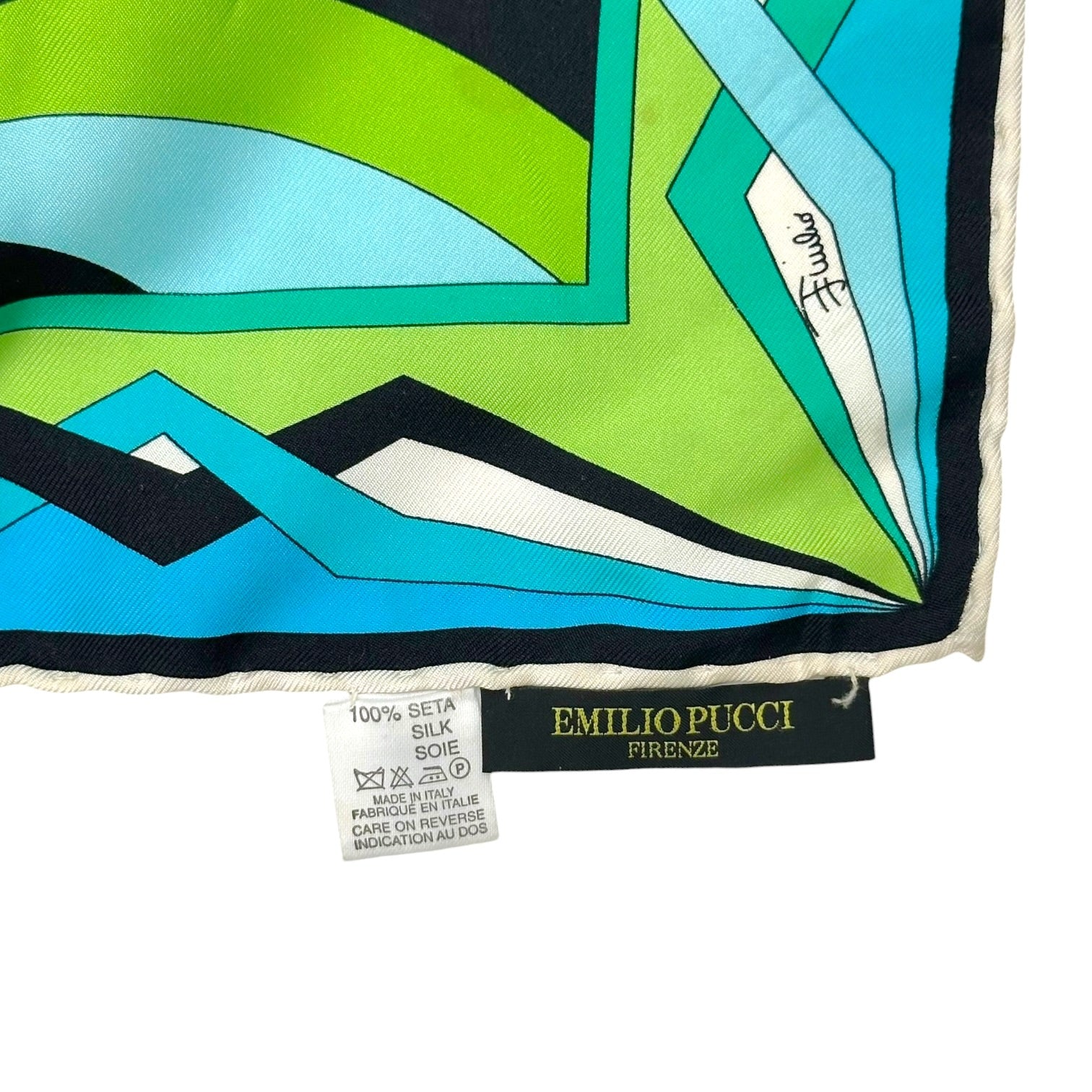 Emilio Pucci Silk Square Scarf Blue Green Printed Large
