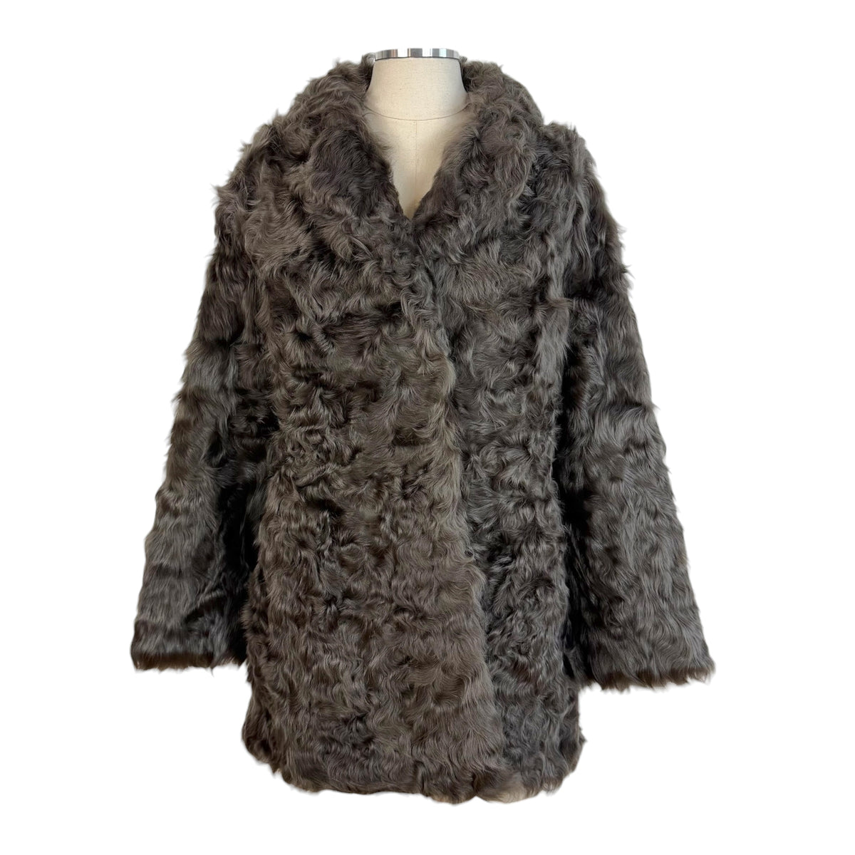 Moonbat Fur Brown Curly Lamb Fur Belted Coat