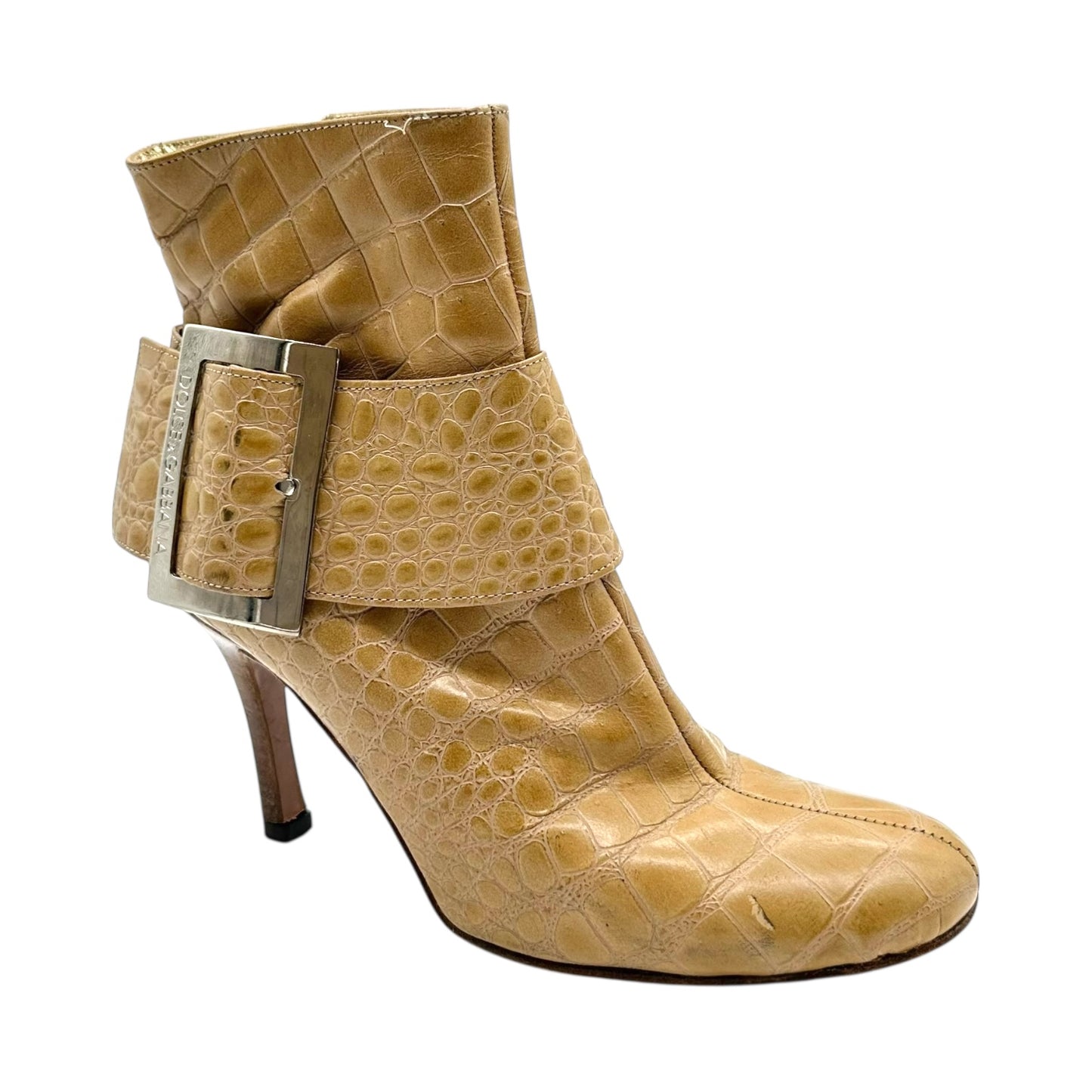 Dolce & Gabbana Tan Croc Buckle Heeled Boots