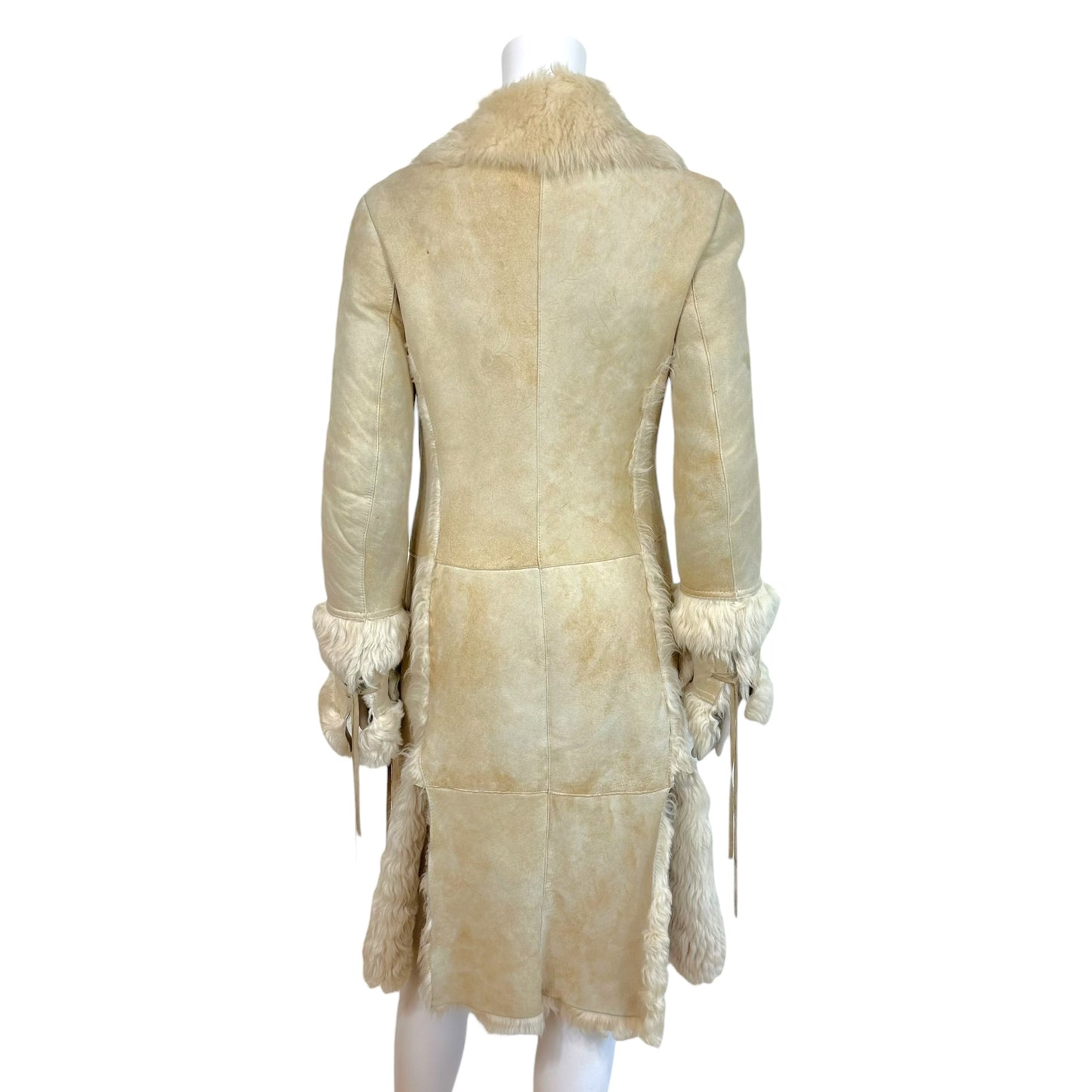 Patrizia Pepe Ivory & Beige Shearling Fur & Suede Coat
