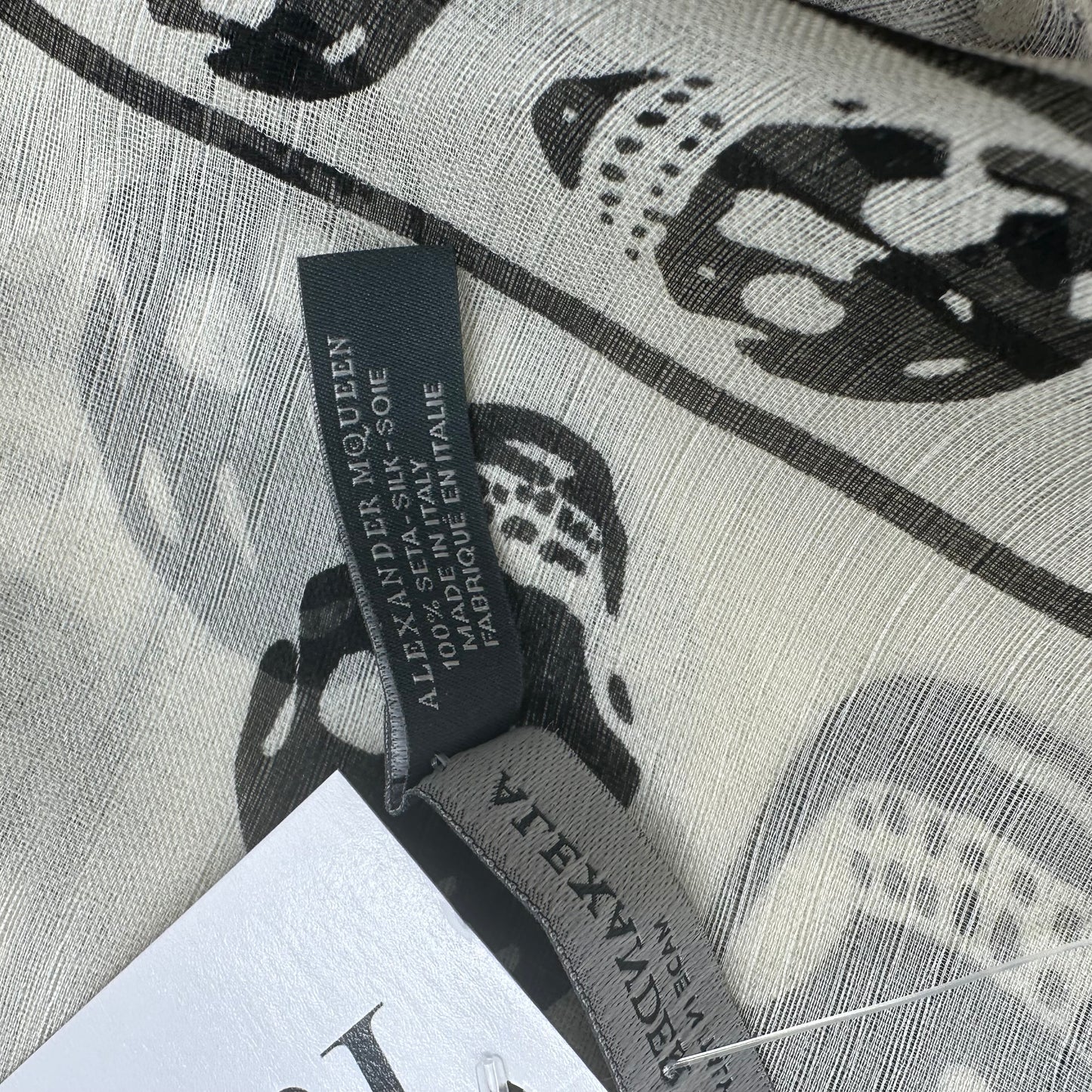Alexander McQueen Black & White Skull Print Silk Square Scarf