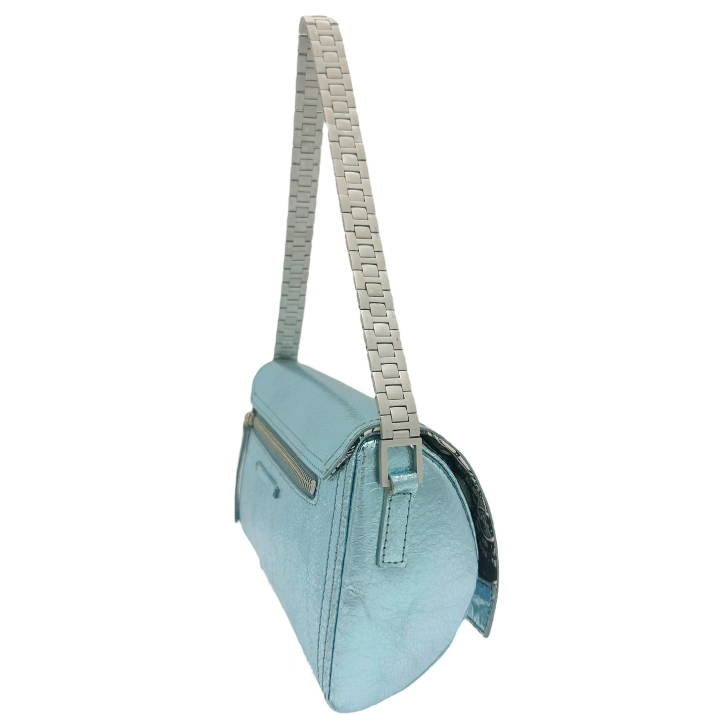 Jean Paul Gaultier Metallic Blue Leather Barrel Bag