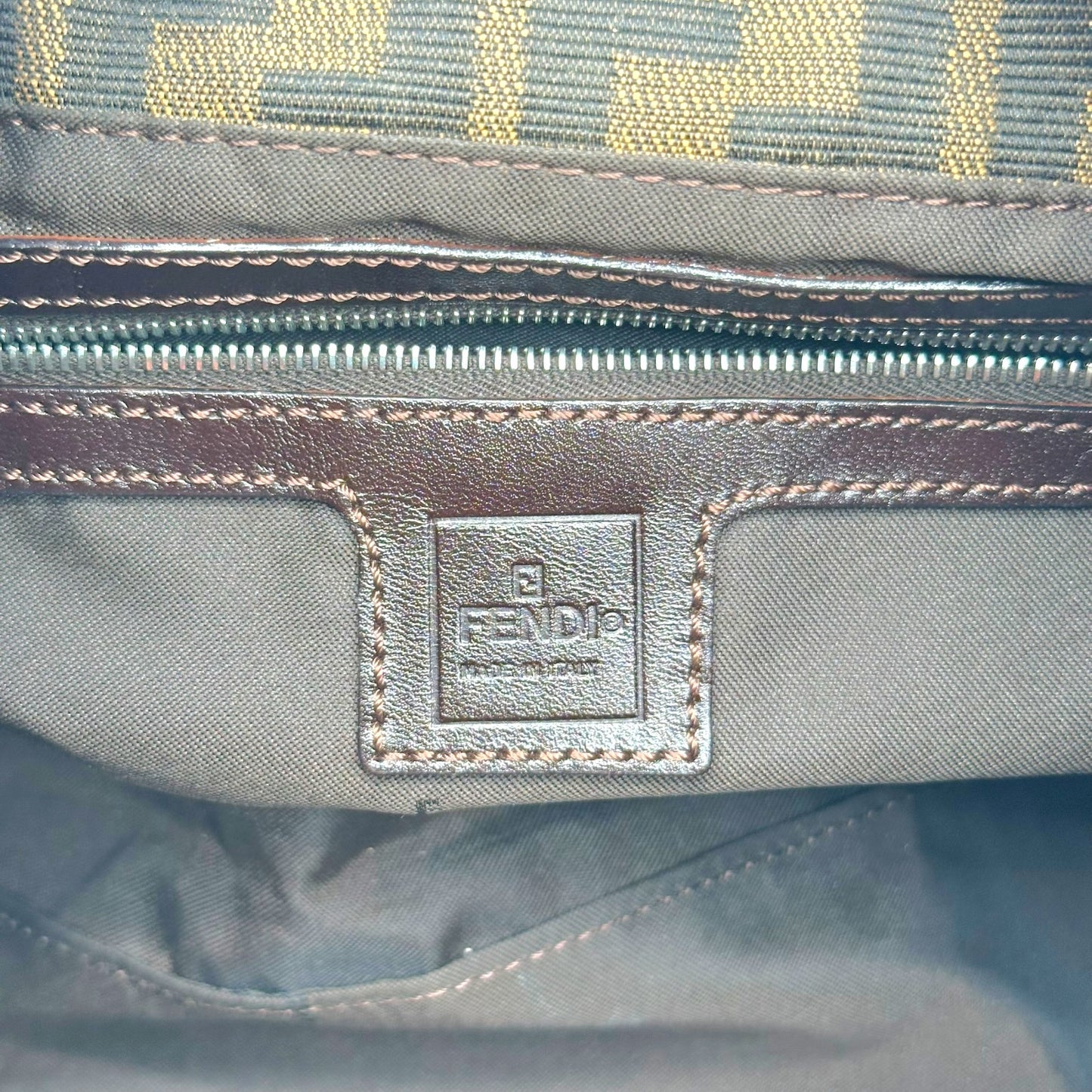 Fendi Brown Classic Zucca Monogram Shoulder Baguette Bag