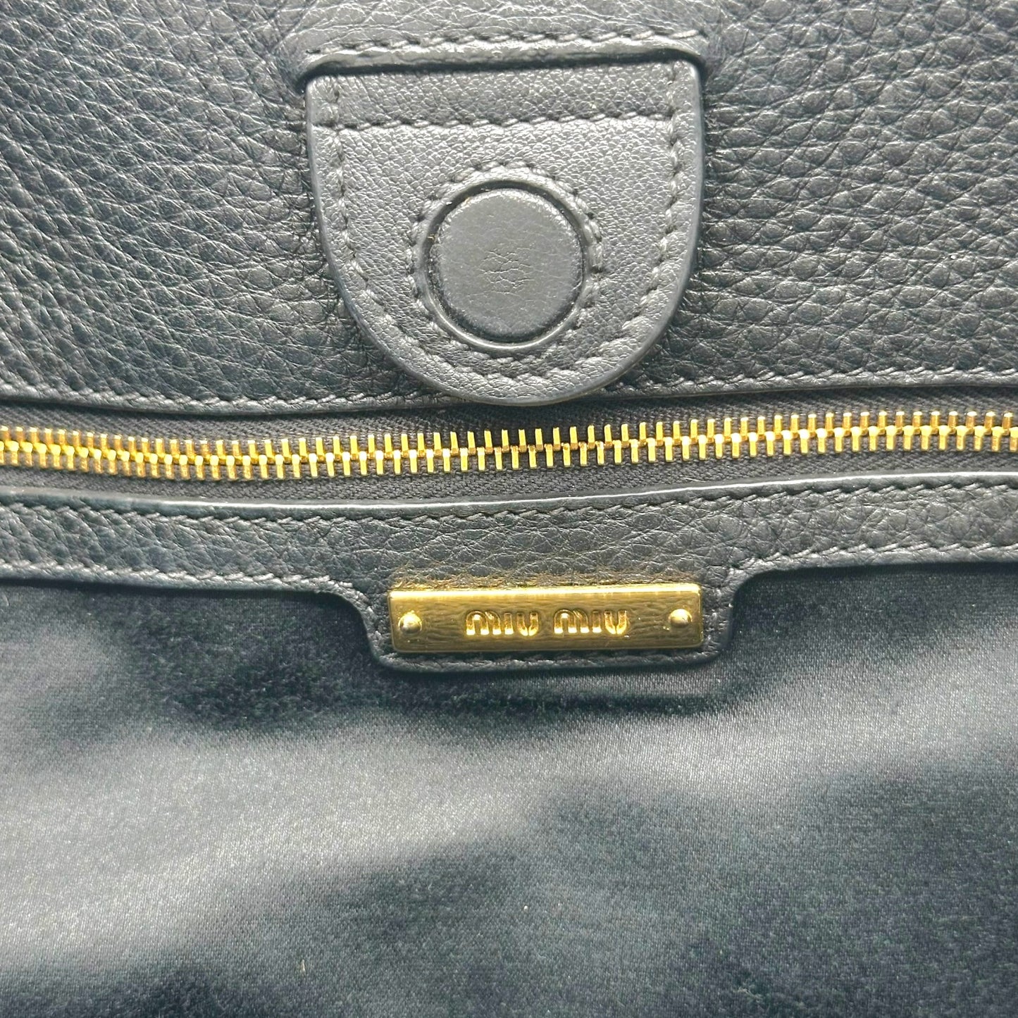 Miu Miu Black Gold Leather Top Handle Bag