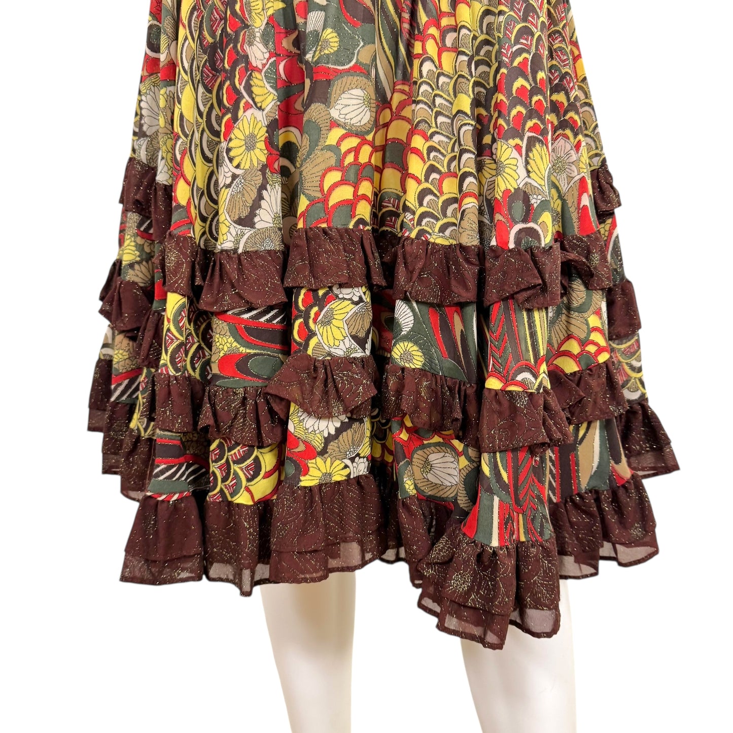 Just Cavalli Roberto Cavalli Metallic Ruffle Printed Midi Skirt - Outfit Repeater