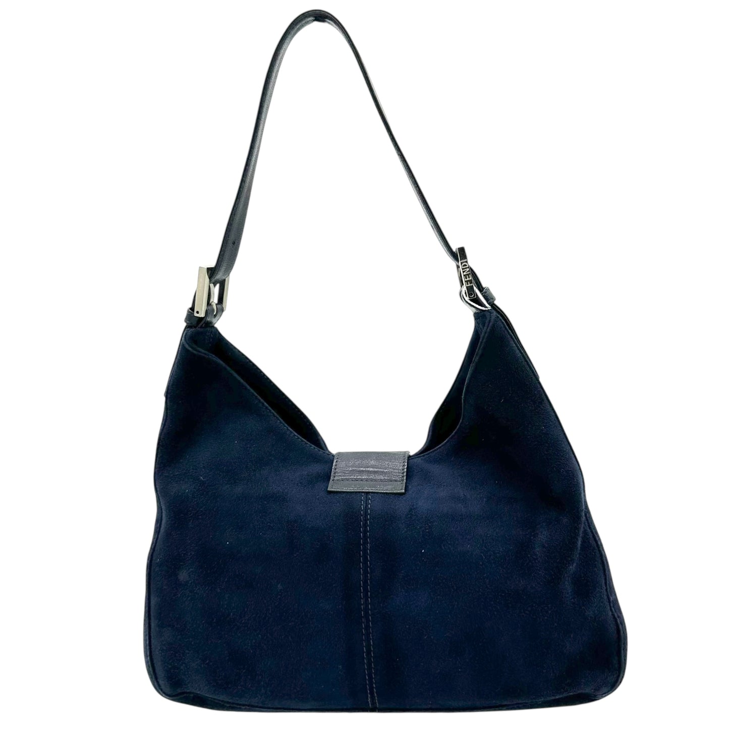 Fendi Navy Blue Suede Baguette Shoulder Bag - Outfit Repeater