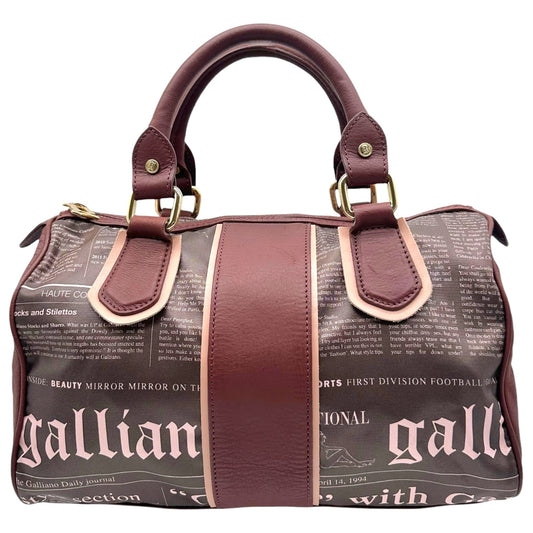 Galliano Burgundy Gazette Newsprint Bowler Bag