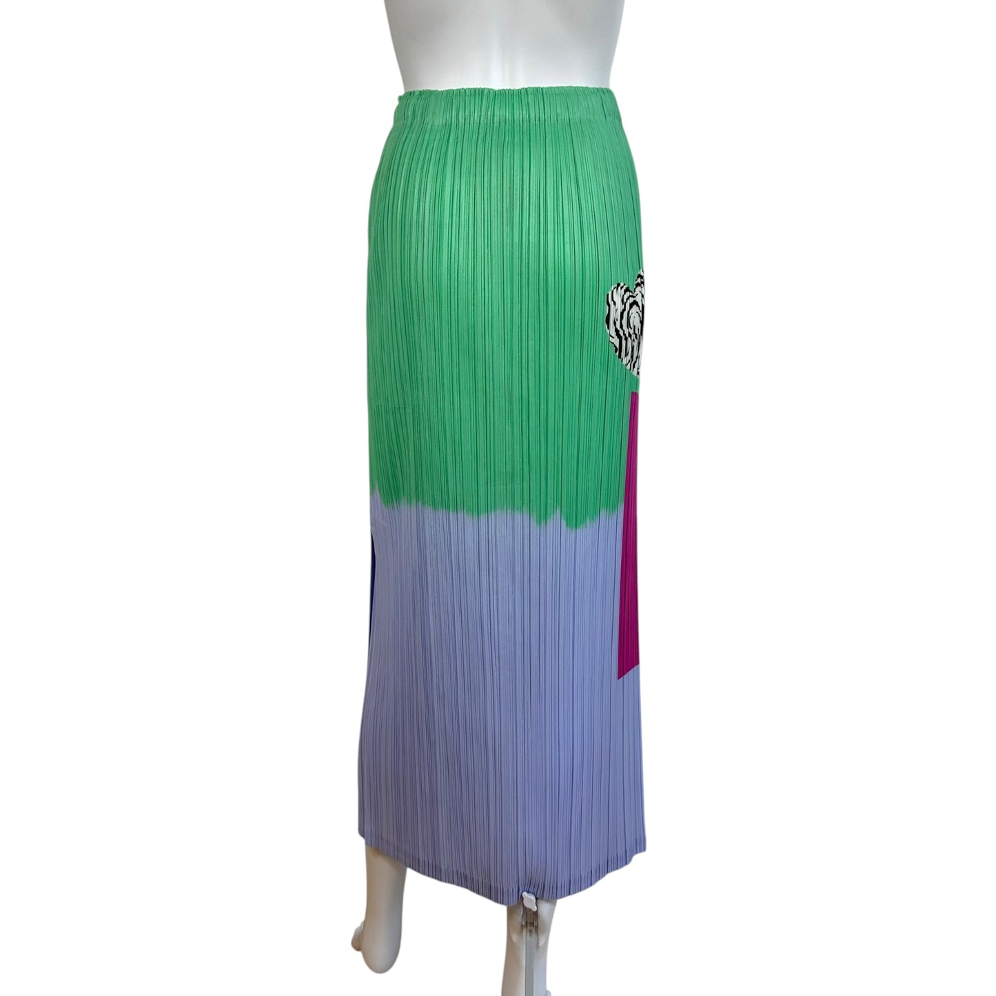 Issey Miyake Pleats Please Purple Pink & Green Floral Motif Pleated Maxi Skirt