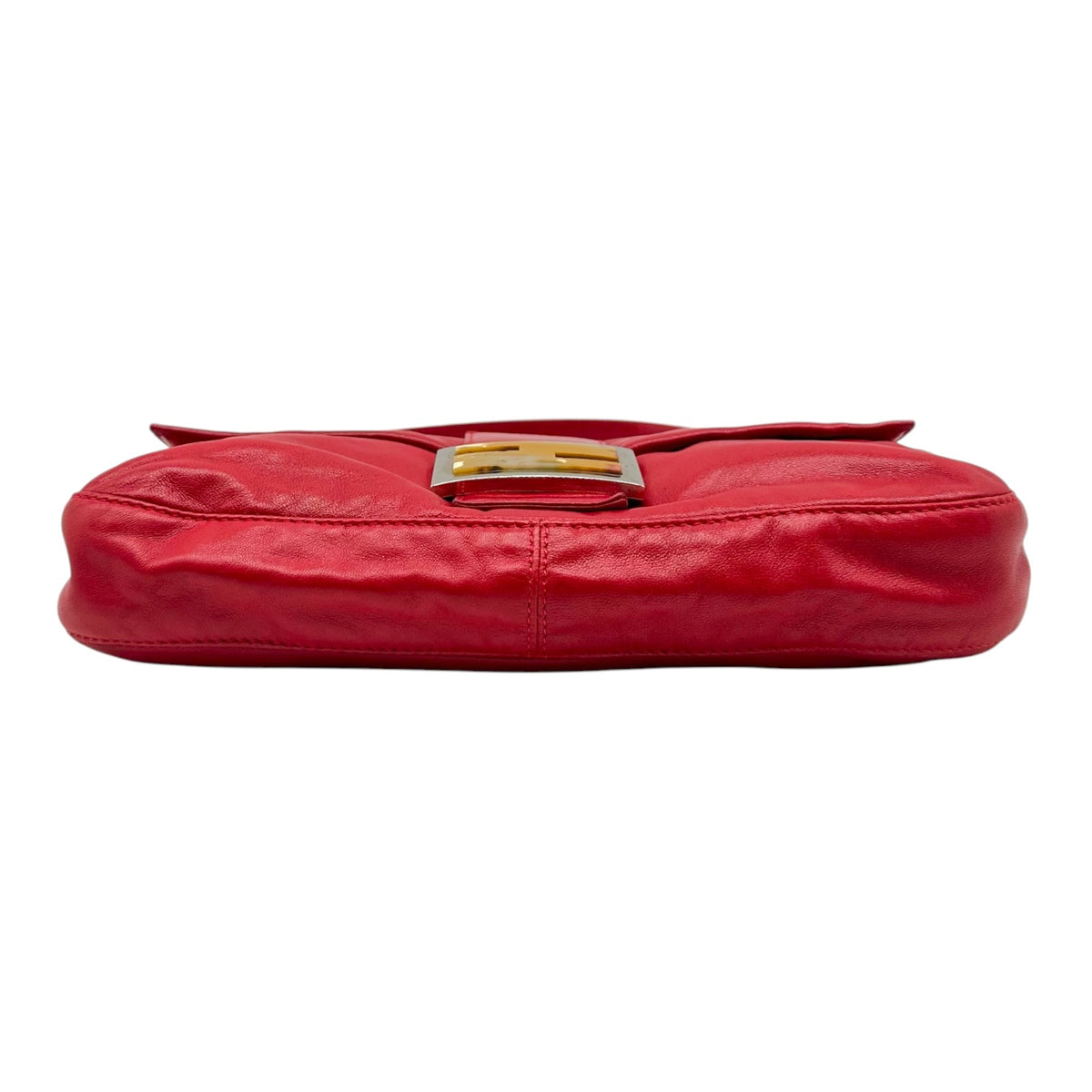 Fendi Red Leather Baguette Shoulder Bag with Yellow Stone